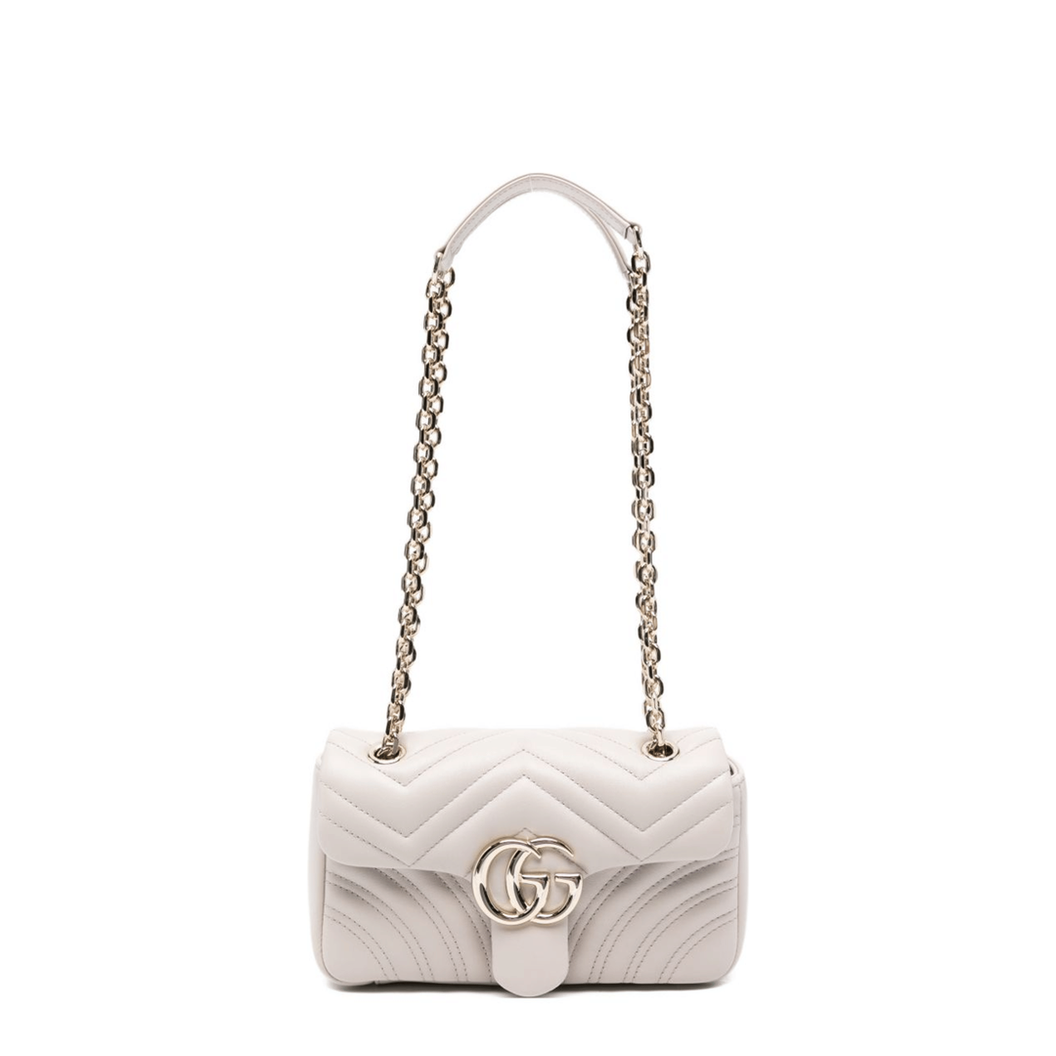 Gucci GG Marmont Small Matelassé Chevron Nappa Leather Shoulder Bag - Light Grey