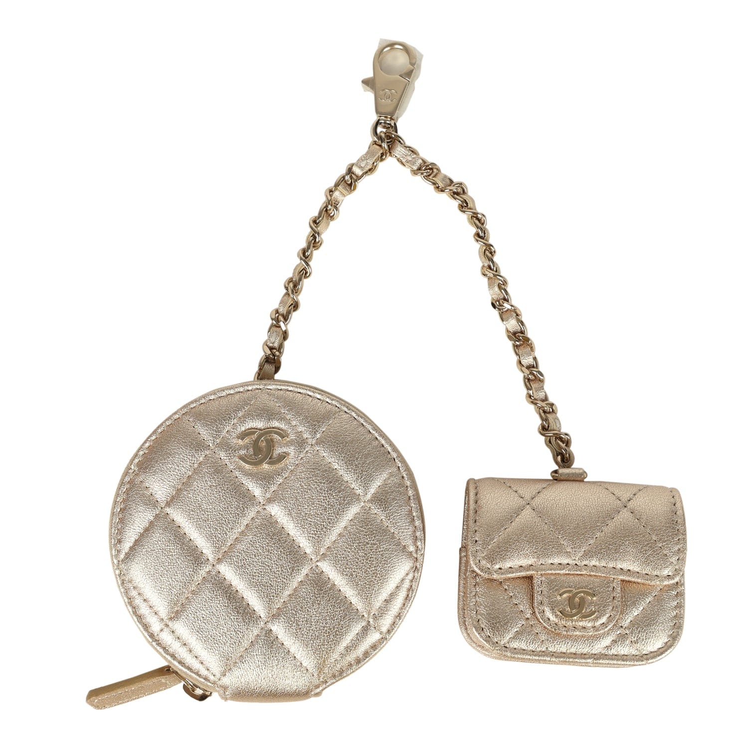 Chanel Round Clip - On Coin Purse and Airpod Pro Case Metallic Gold Goatskin Light Gold Hardware