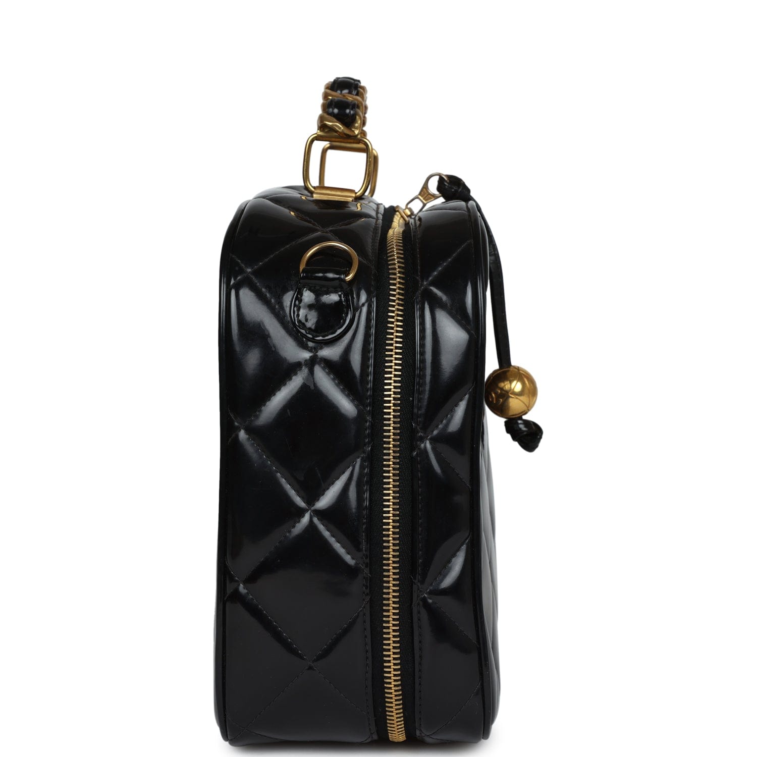 Chanel Vintage Chanel Lunchbox Vanity Black Patent Leather Gold Hardware