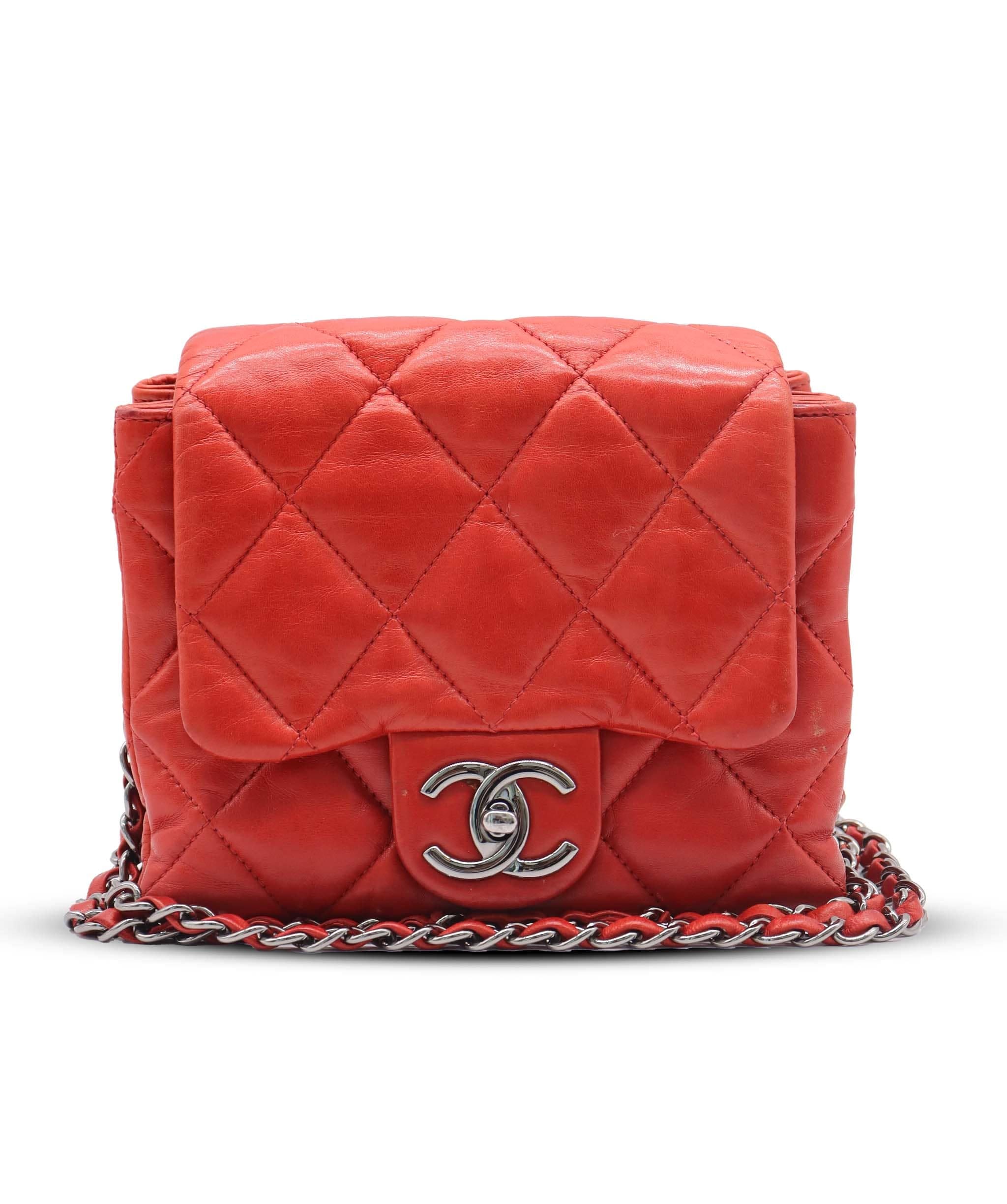 CHANEL QUILTED LAMBSKIN FLAP RED ASC7286
