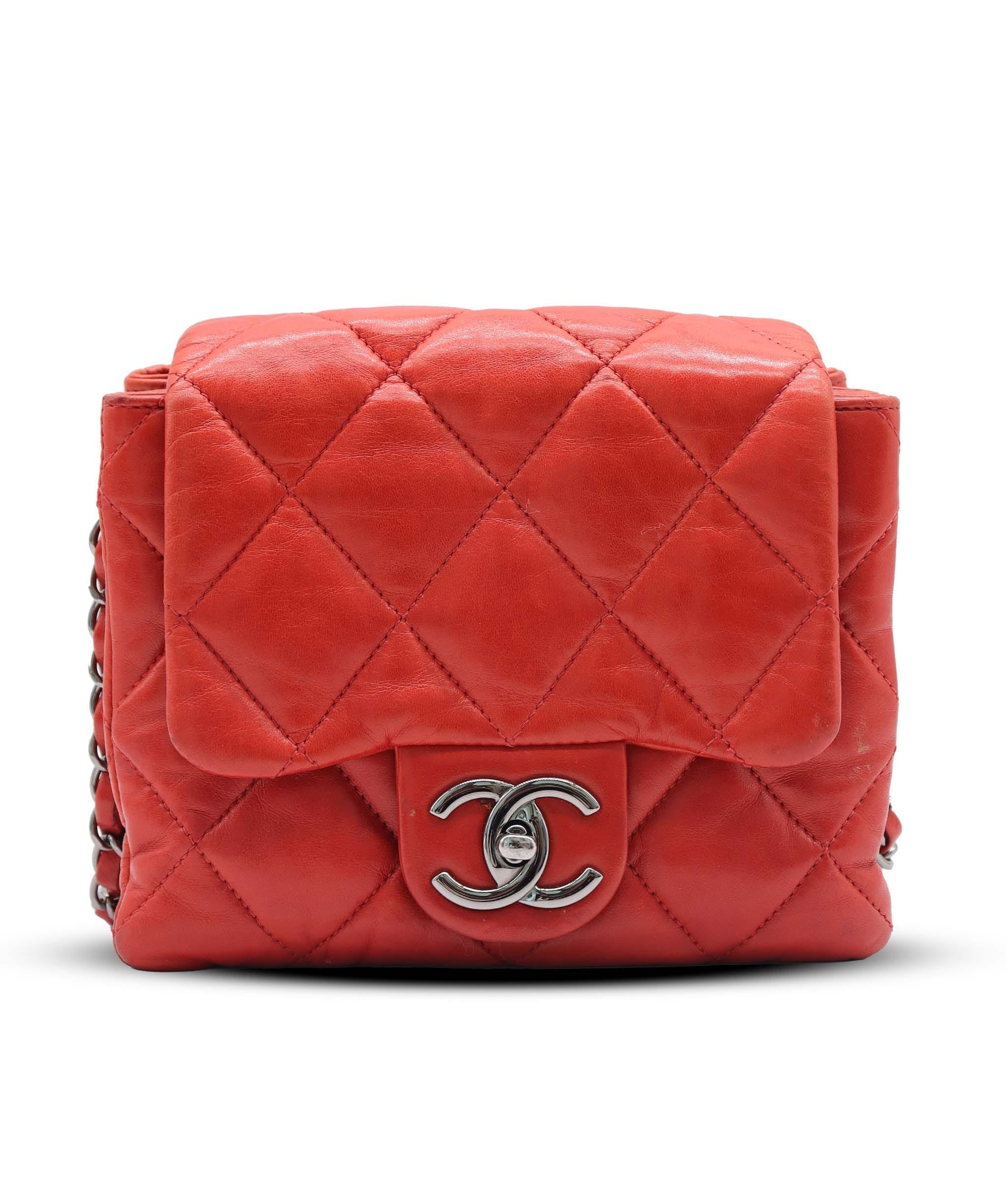 CHANEL QUILTED LAMBSKIN FLAP RED ASC7286