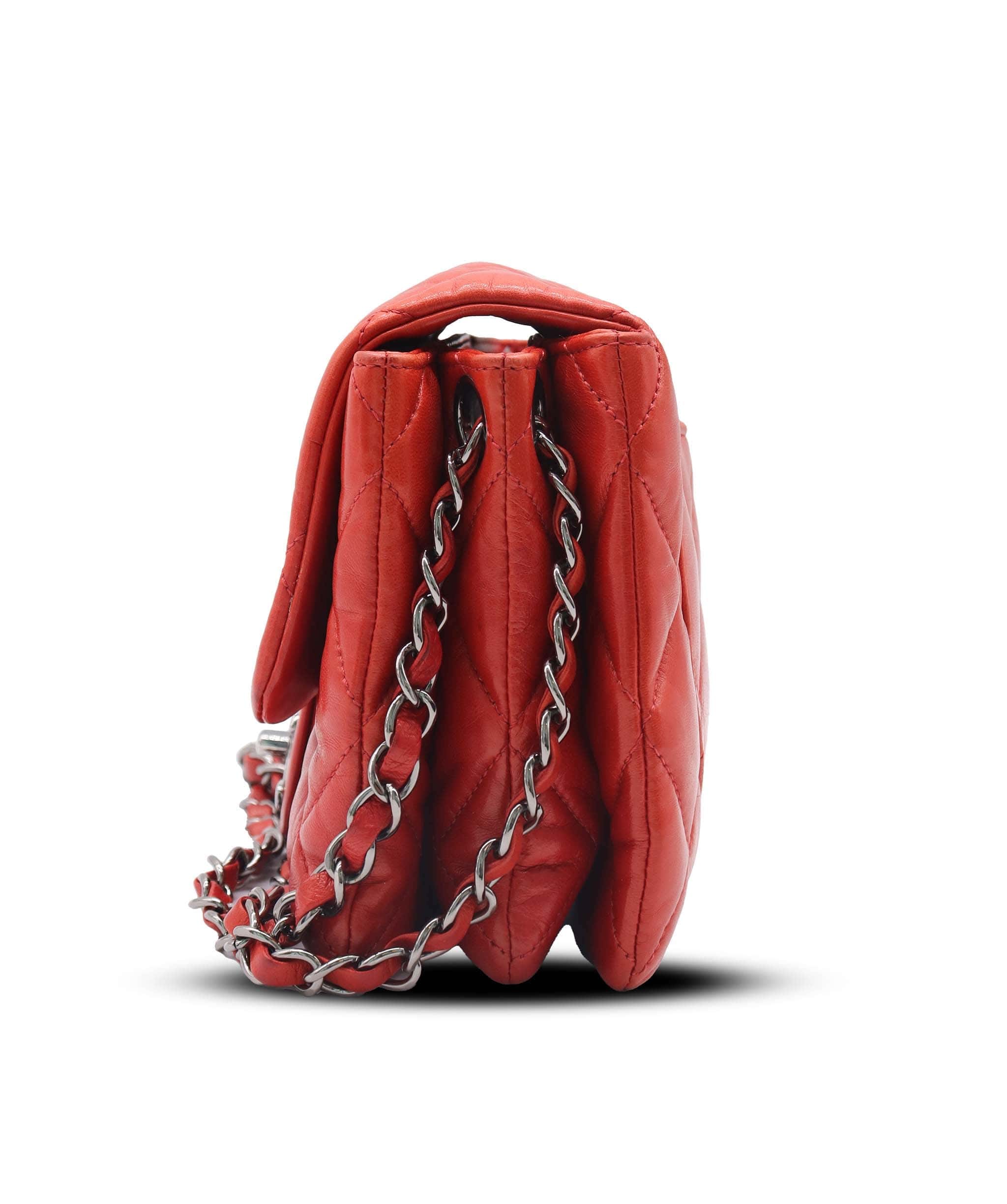 CHANEL QUILTED LAMBSKIN FLAP RED ASC7286
