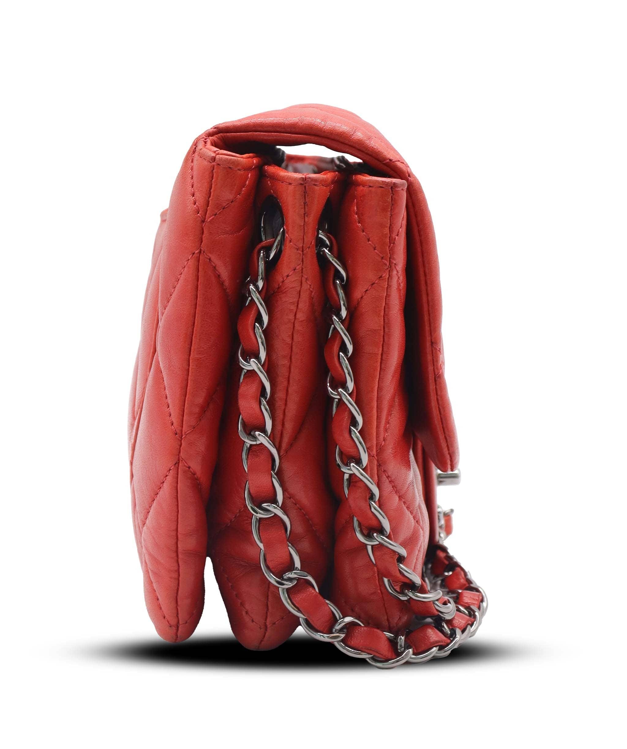 CHANEL QUILTED LAMBSKIN FLAP RED ASC7286