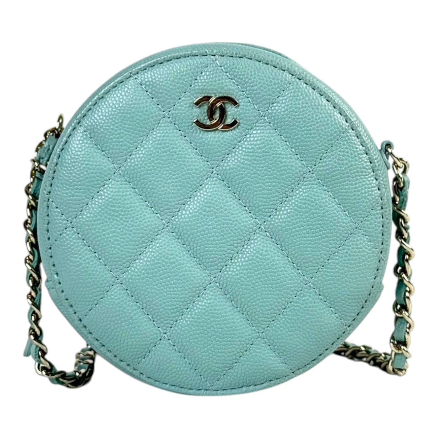Chanel Blue Round Zip Chain Bag