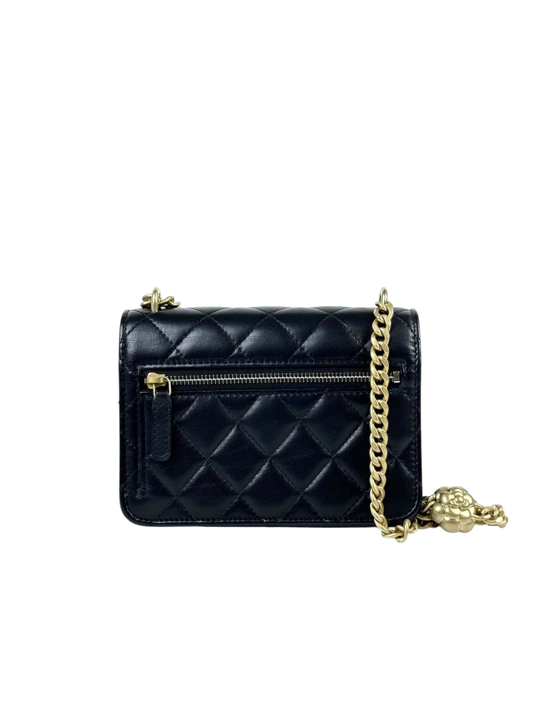 Chanel Flap WOC Camellia Pearl Crush Black Bag