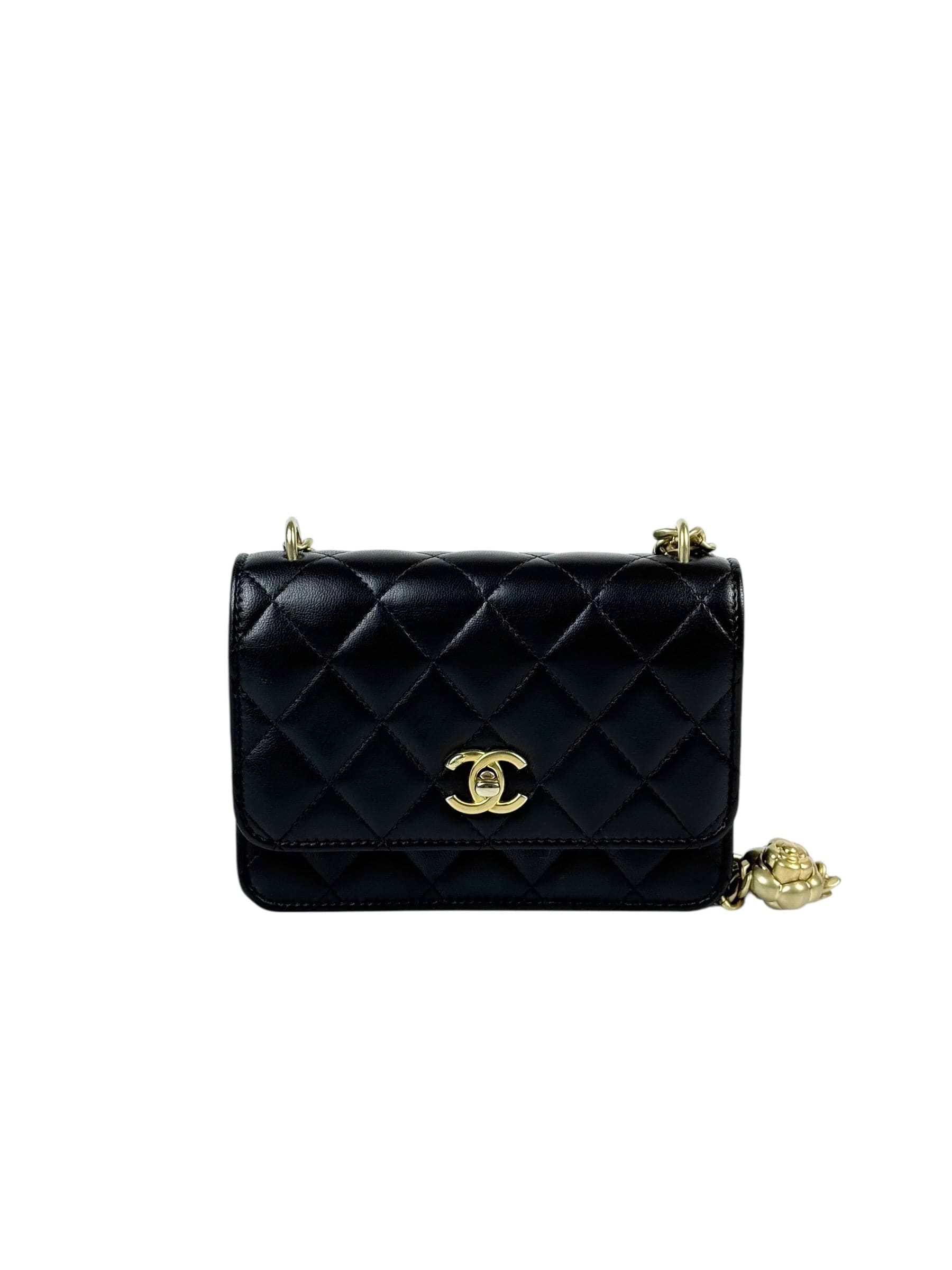Chanel Flap WOC Camellia Pearl Crush Black Bag