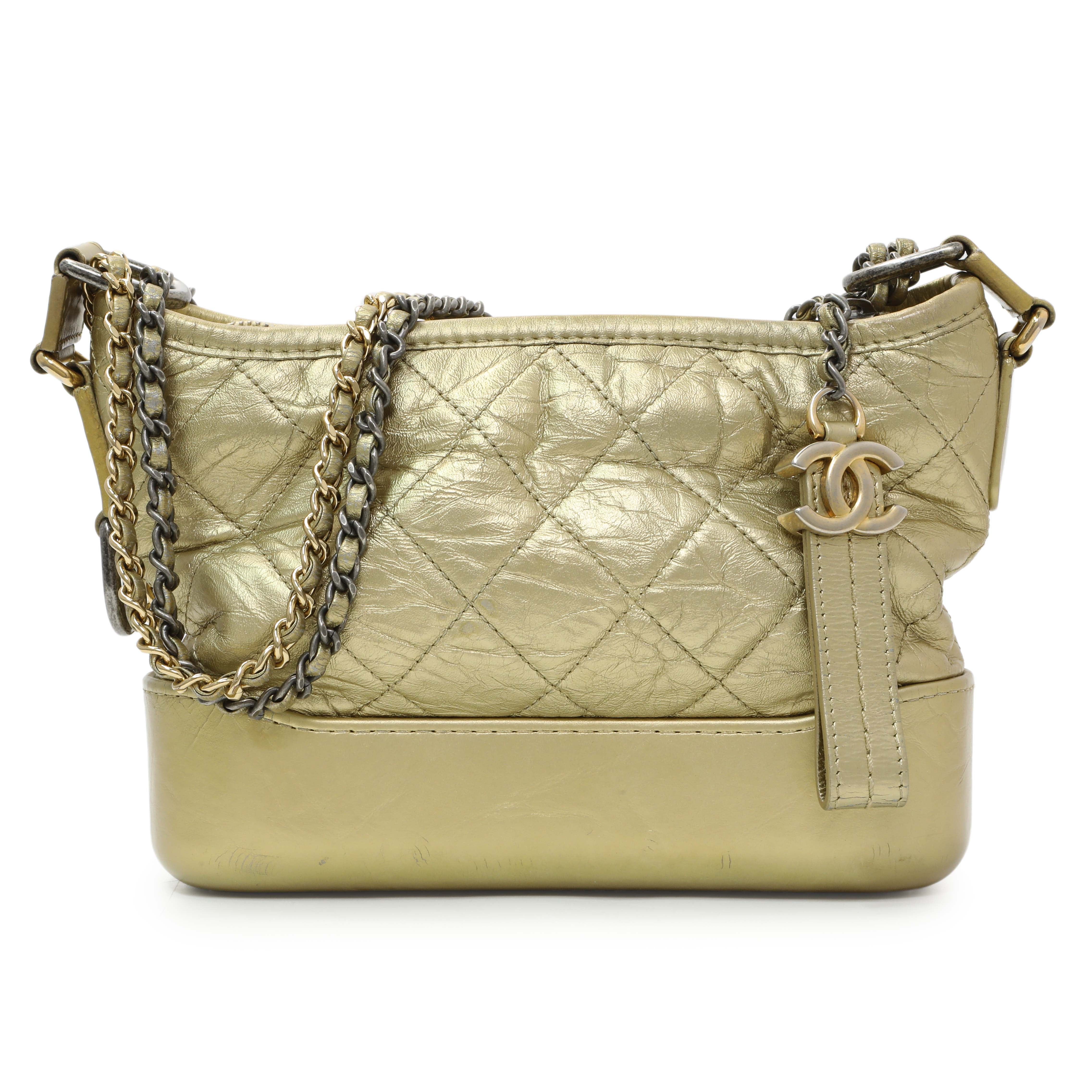 Chanel Metallic Gold Aged Calfskin Small Gabrielle Hobo