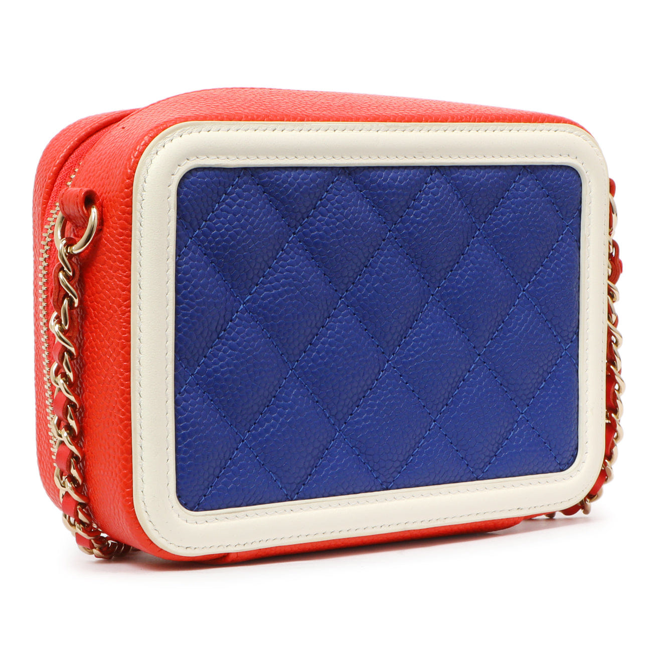 Chanel Blue White Red Caviar Quilted Micro CC Filigree Vanity Case