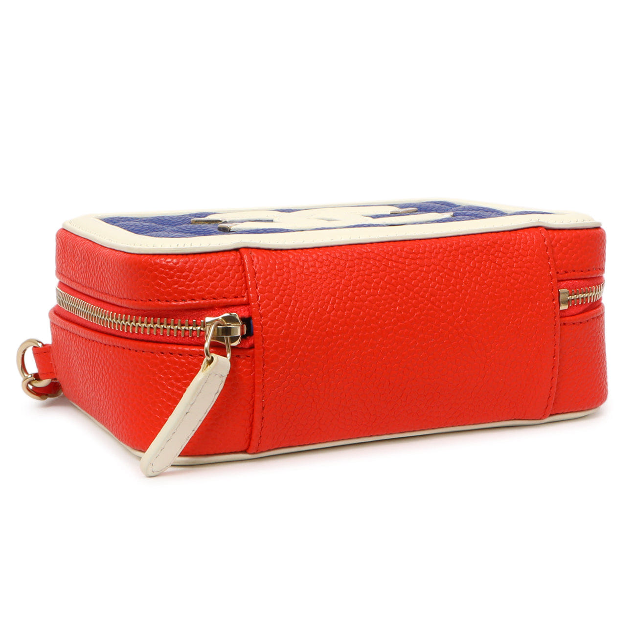 Chanel Blue White Red Caviar Quilted Micro CC Filigree Vanity Case