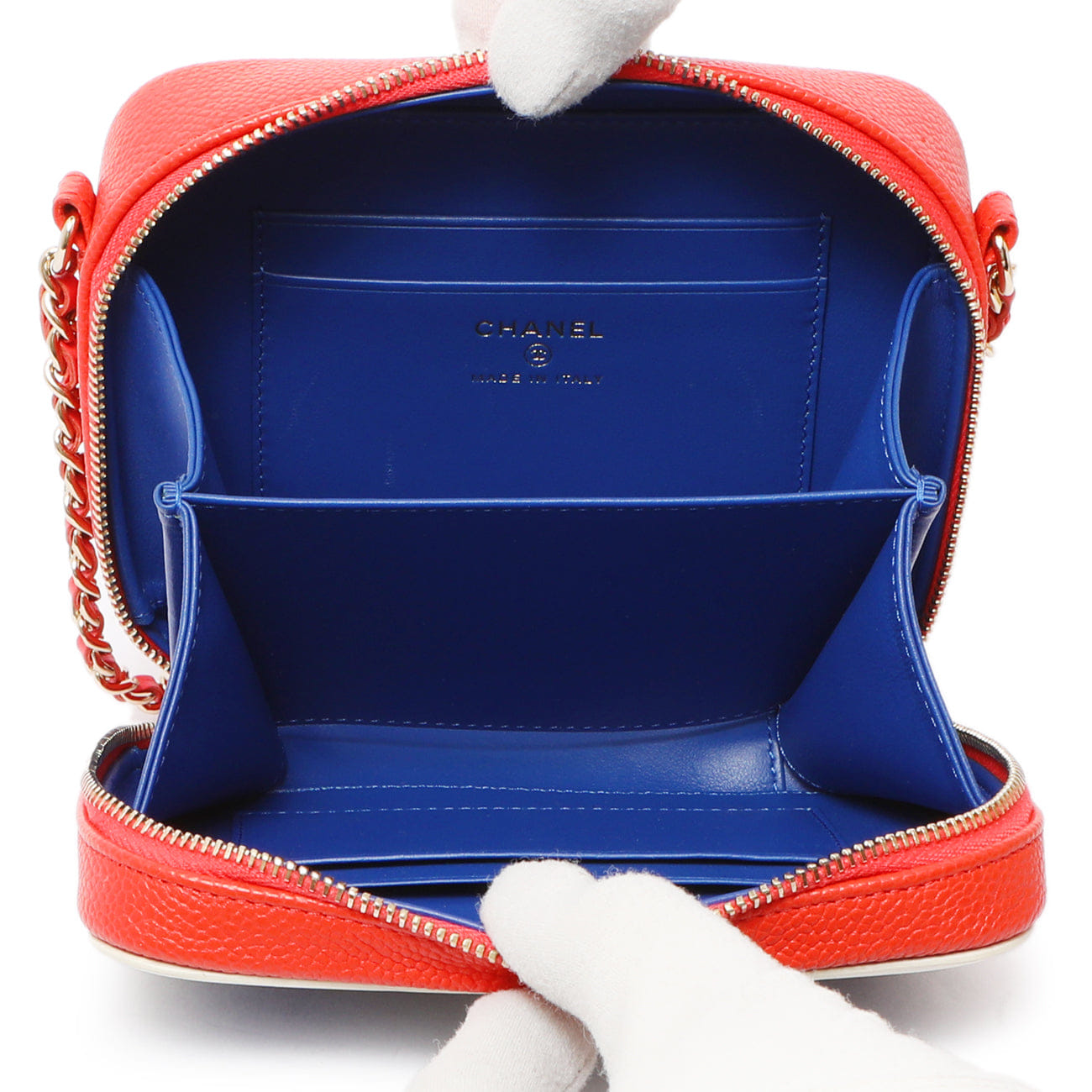 Chanel Blue White Red Caviar Quilted Micro CC Filigree Vanity Case