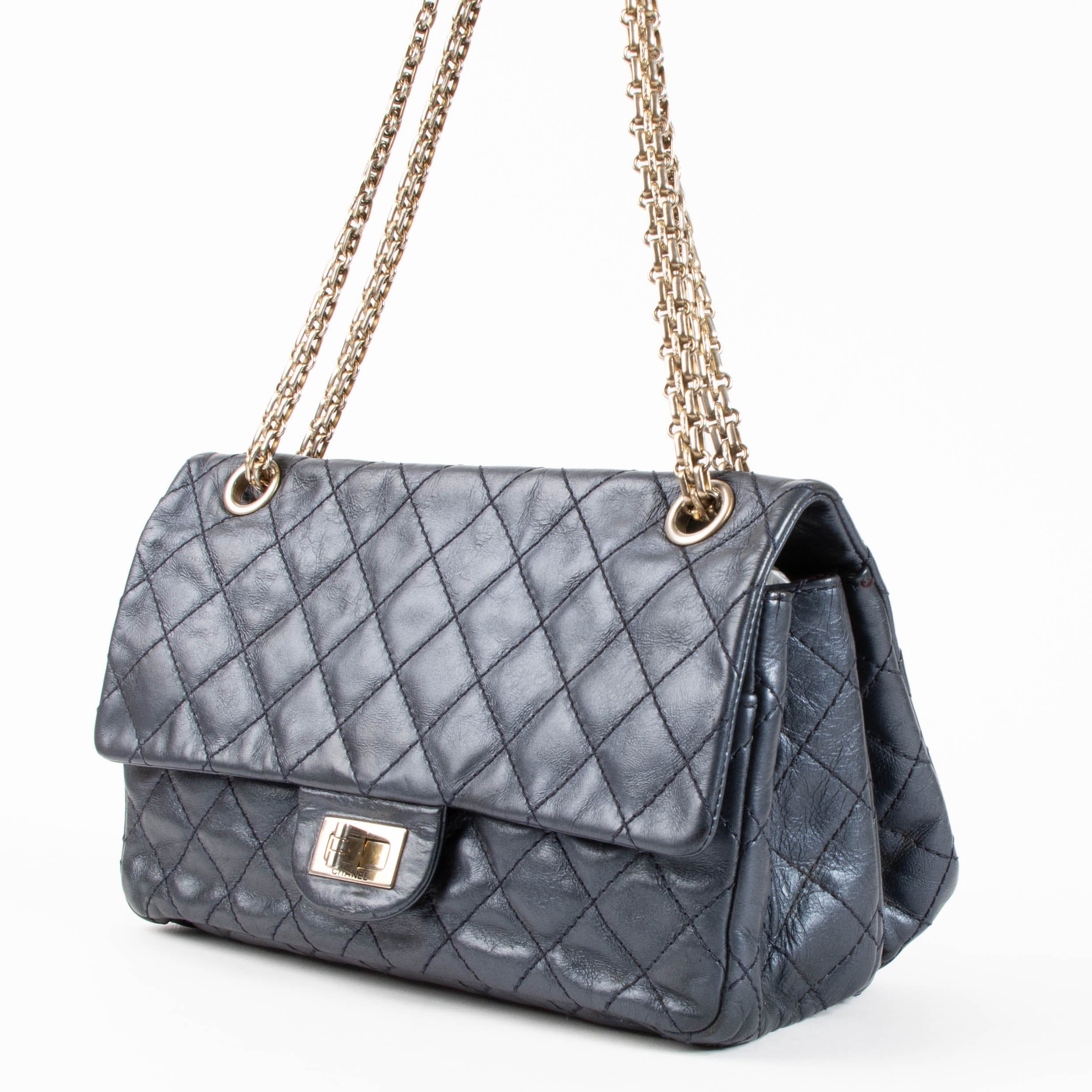 Chanel Metallic Blue Aged Calfskin Accordion Medium 2.55 Reissue Bag