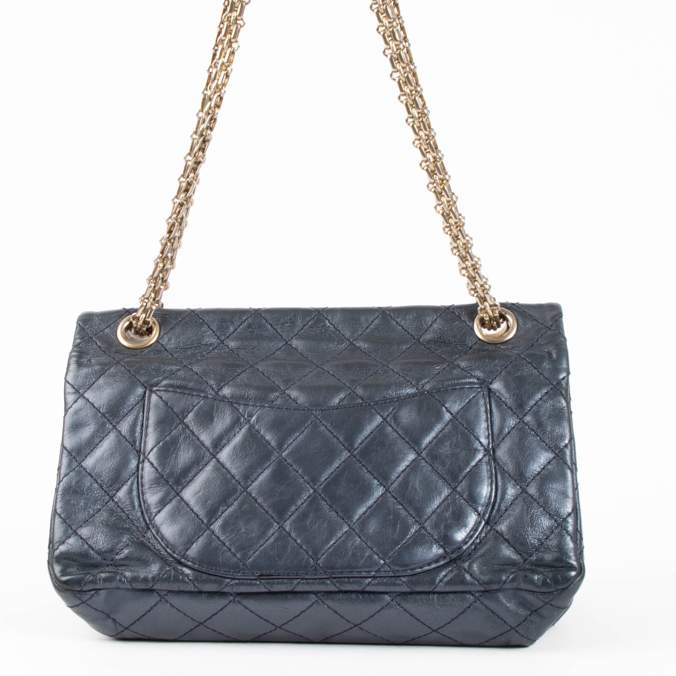 Chanel Metallic Blue Aged Calfskin Accordion Medium 2.55 Reissue Bag