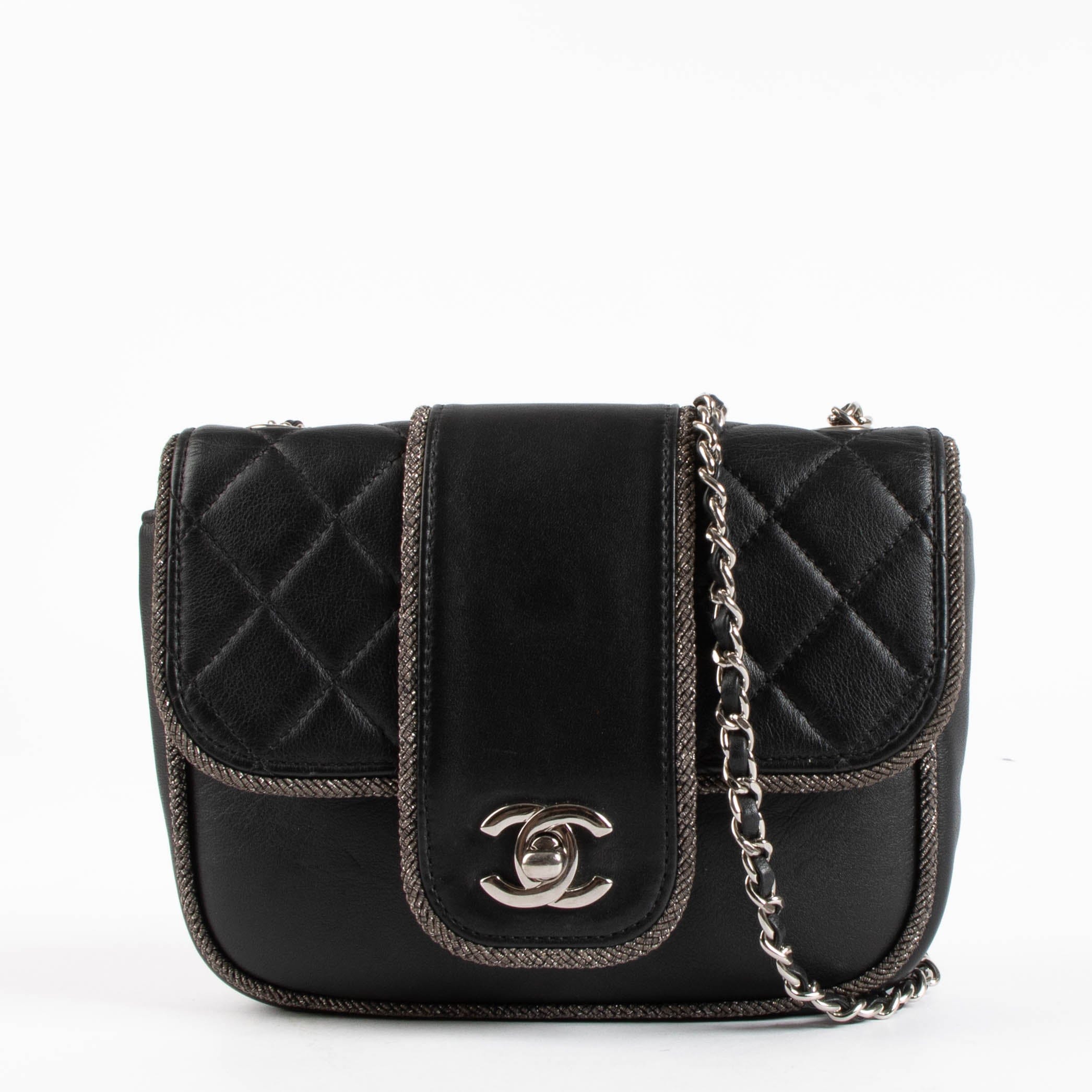 Chanel Black Lurex Trim Elementry Chic Mini Flap Bag