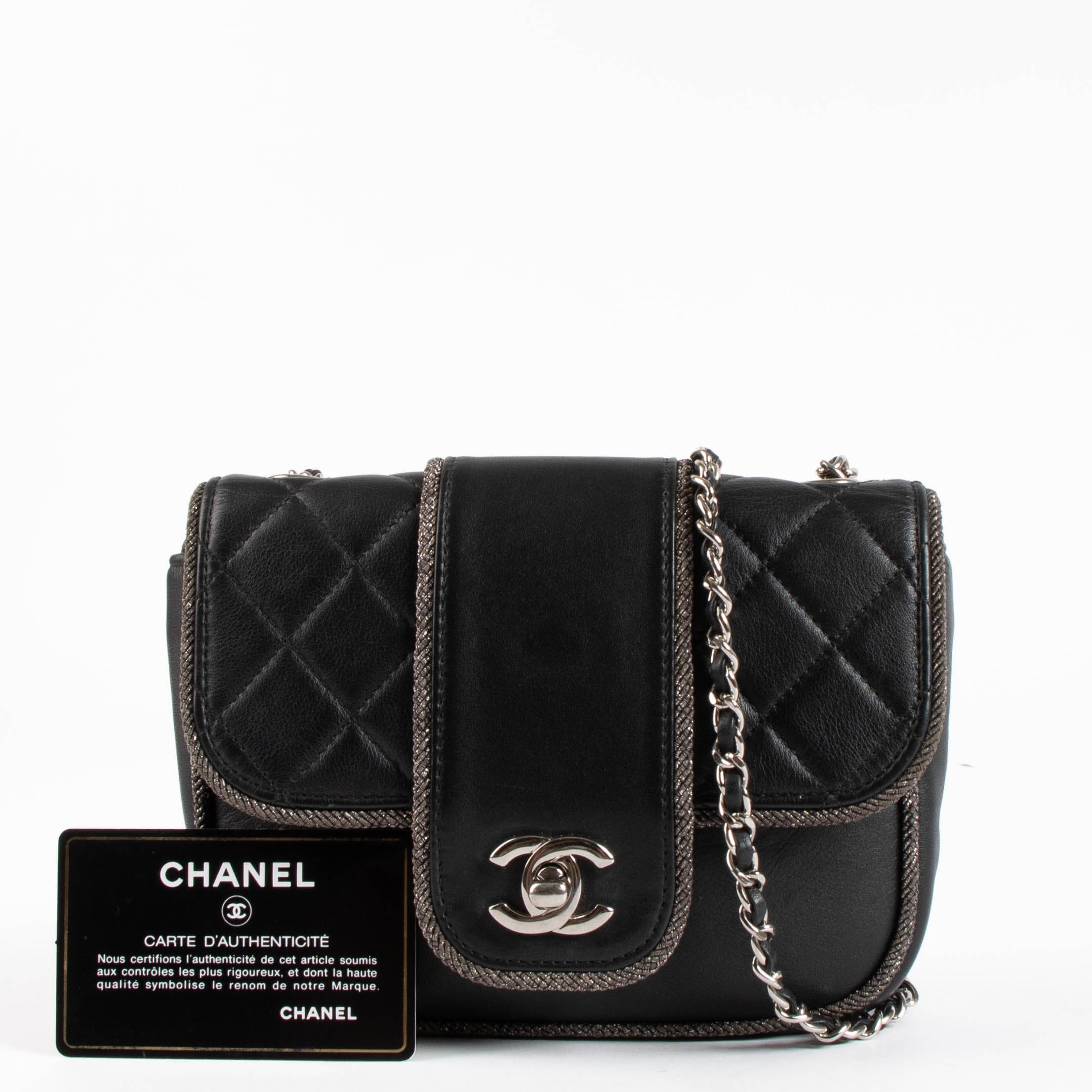 Chanel Black Lurex Trim Elementry Chic Mini Flap Bag