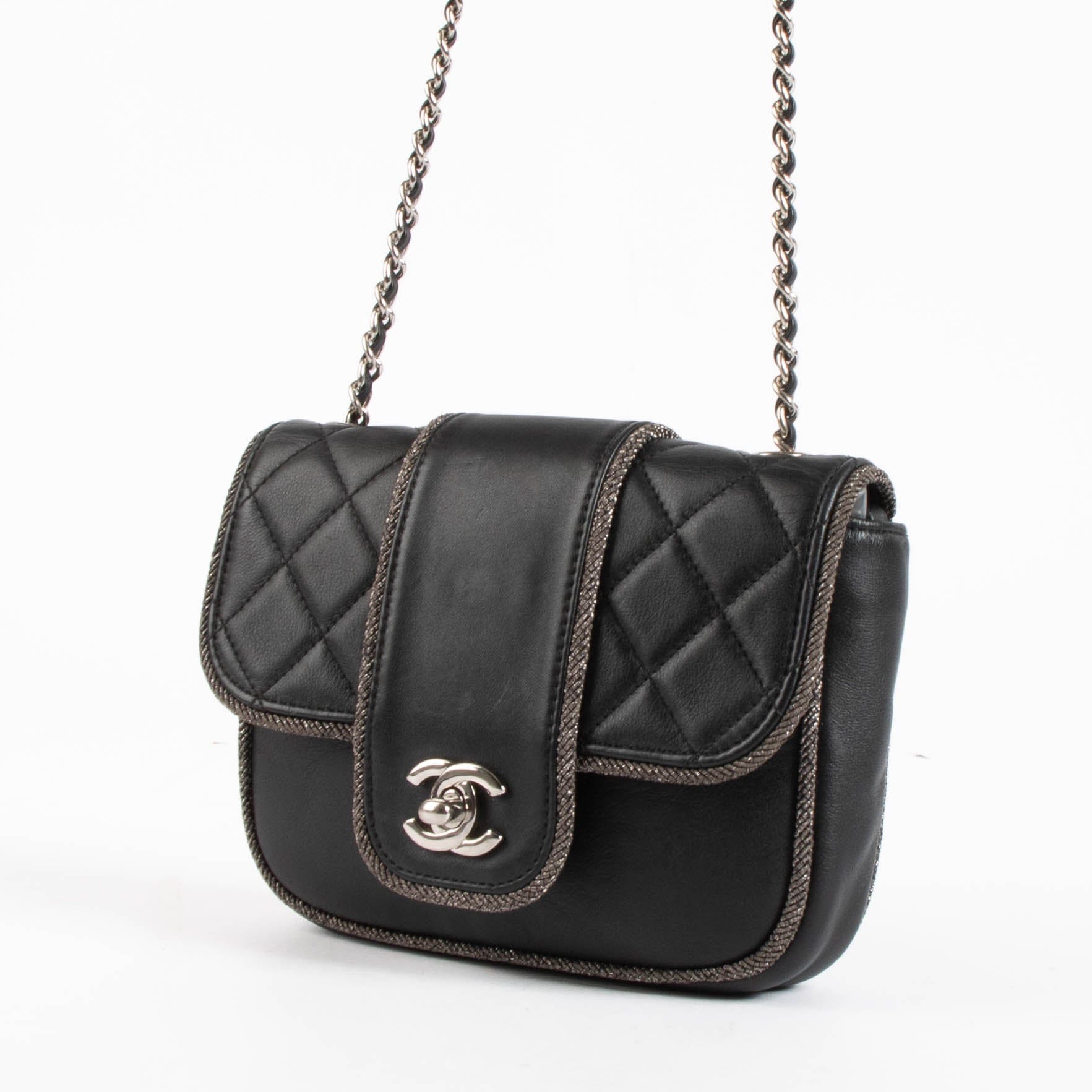 Chanel Black Lurex Trim Elementry Chic Mini Flap Bag
