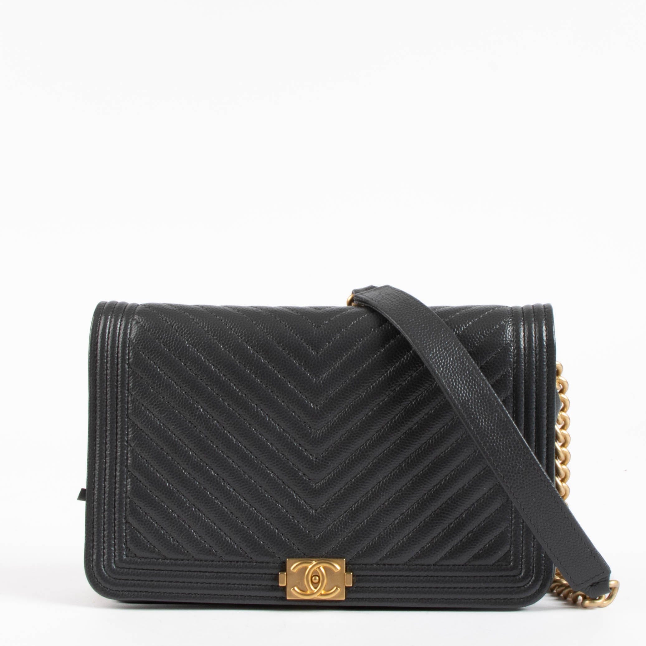 Chanel Grey Chevron Caviar Boy Chanel Wallet On Chain
