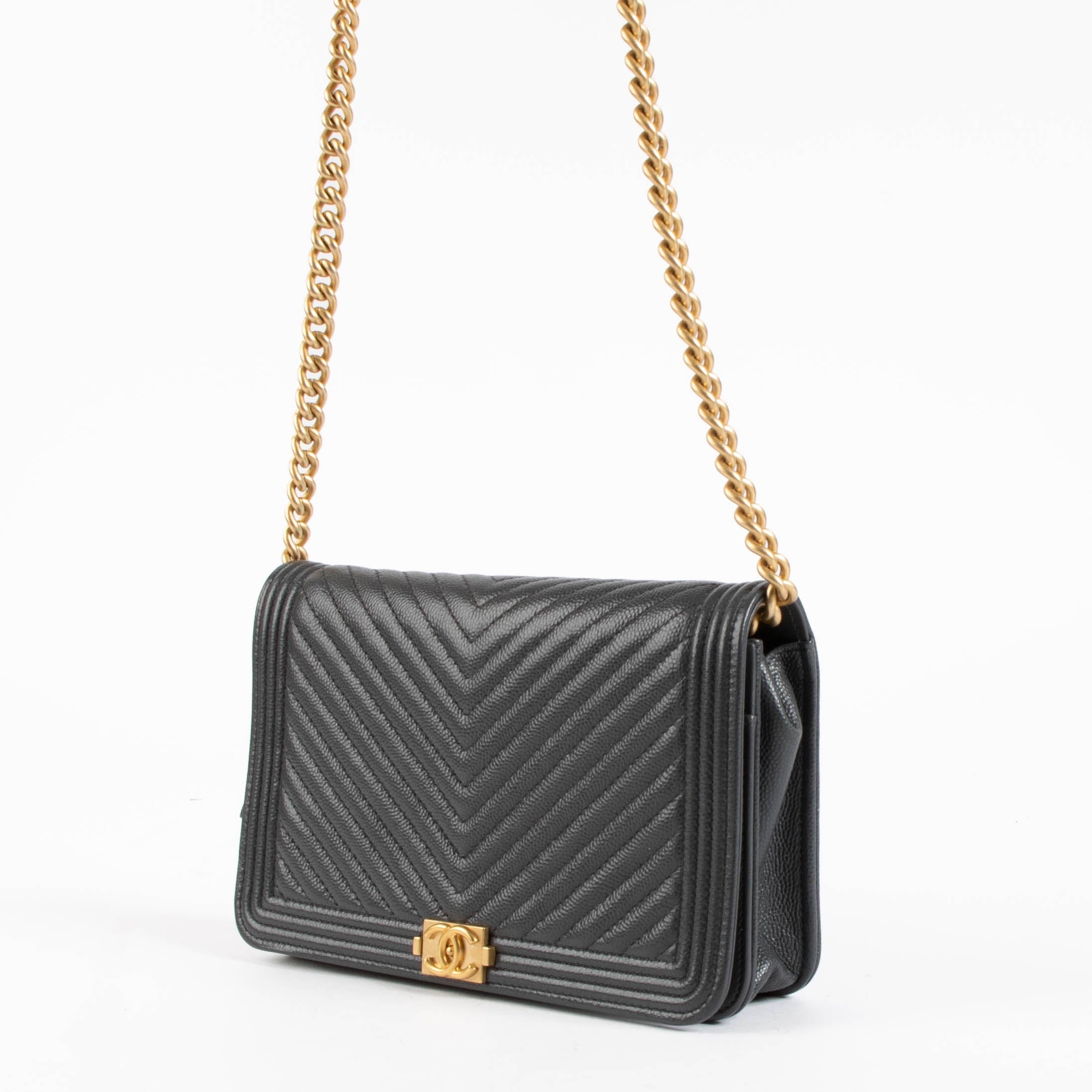 Chanel Grey Chevron Caviar Boy Chanel Wallet On Chain