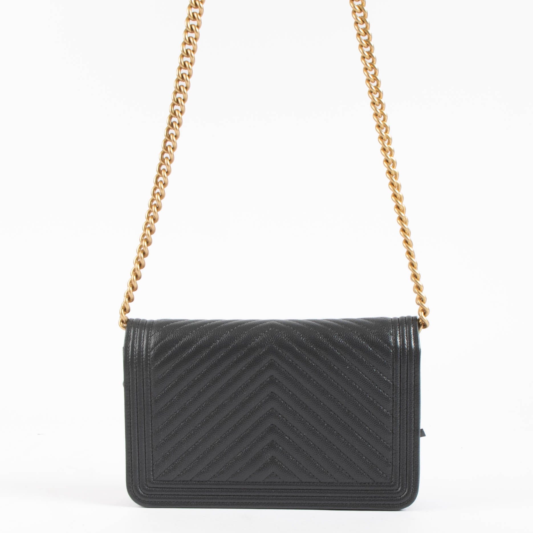 Chanel Grey Chevron Caviar Boy Chanel Wallet On Chain
