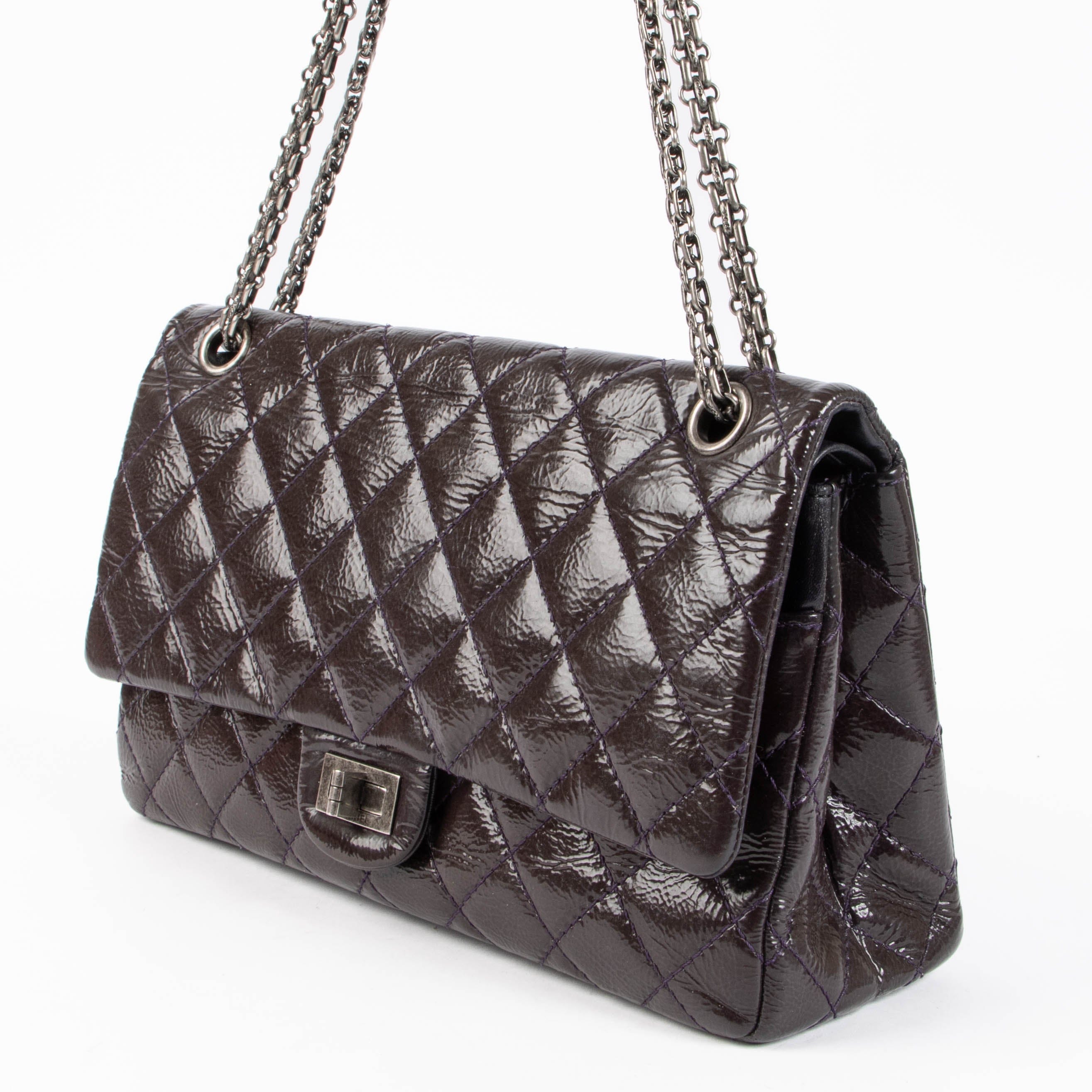 Chanel Aubergine Patent Leather Large 2.55 Bag