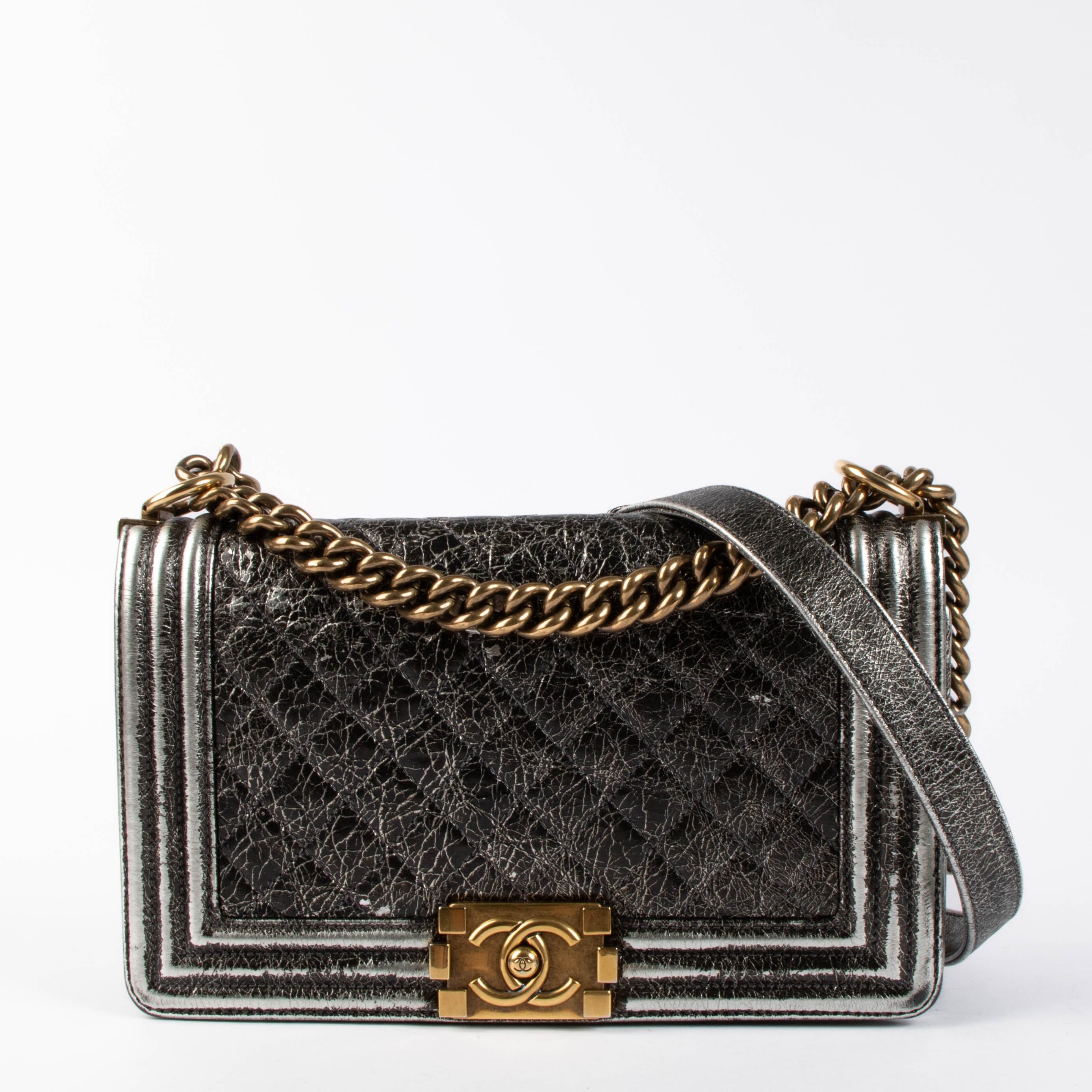 Chanel Black Crackled Leather Medium Chanel Boy bag