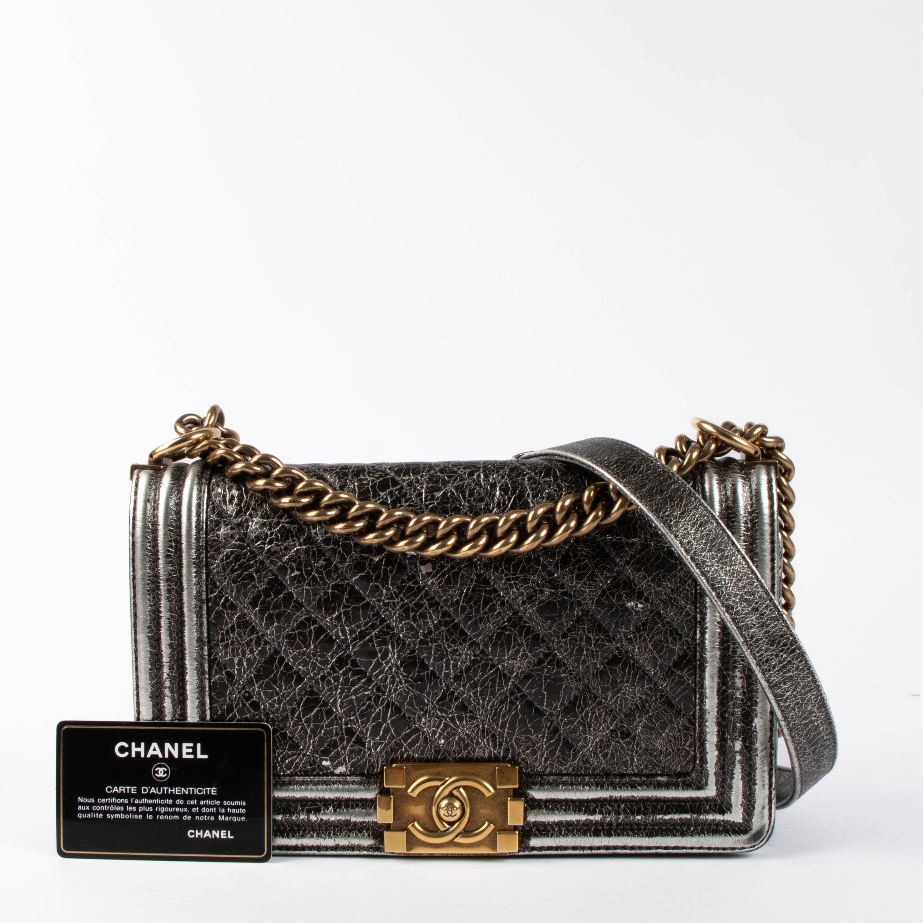 Chanel Black Crackled Leather Medium Chanel Boy bag