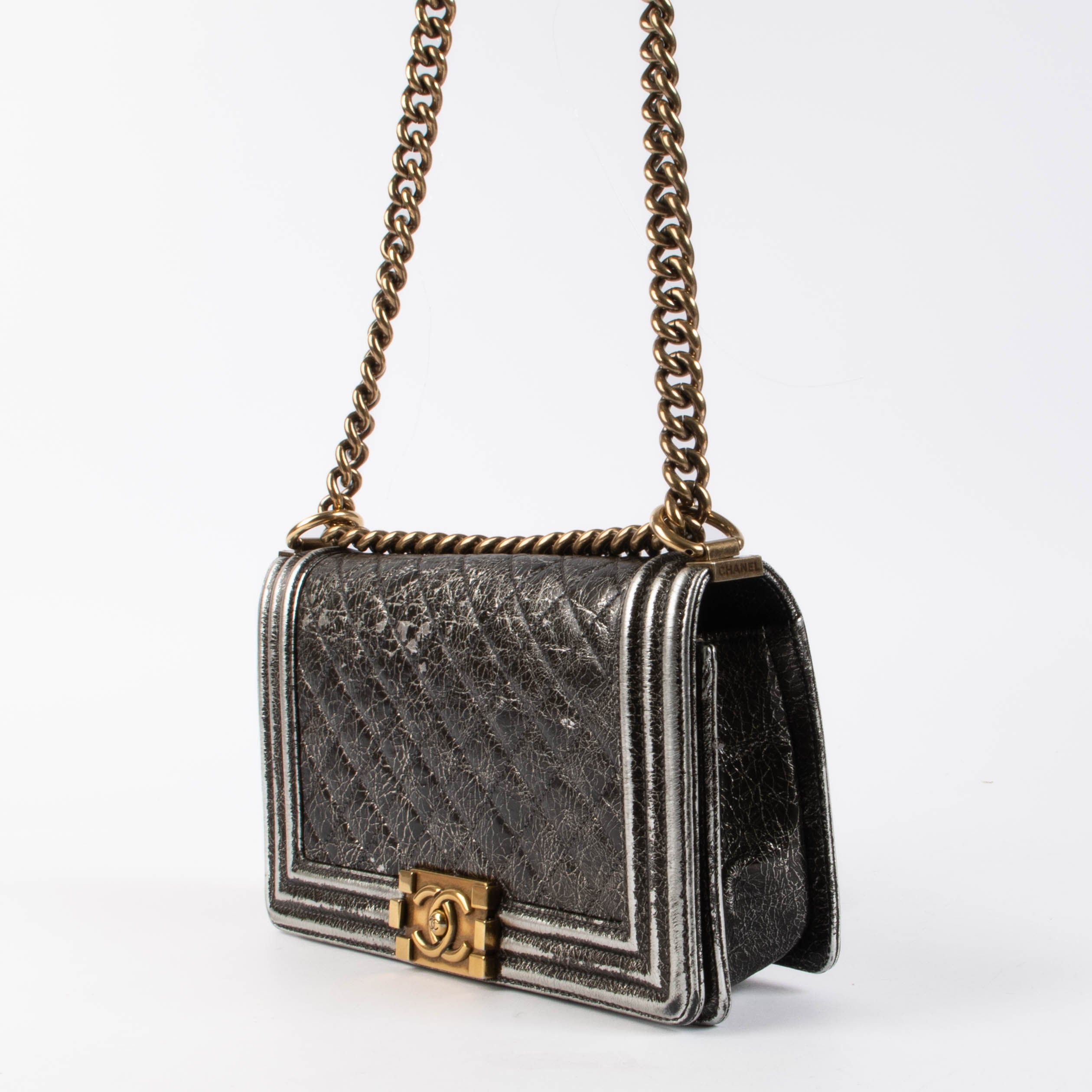 Chanel Black Crackled Leather Medium Chanel Boy bag