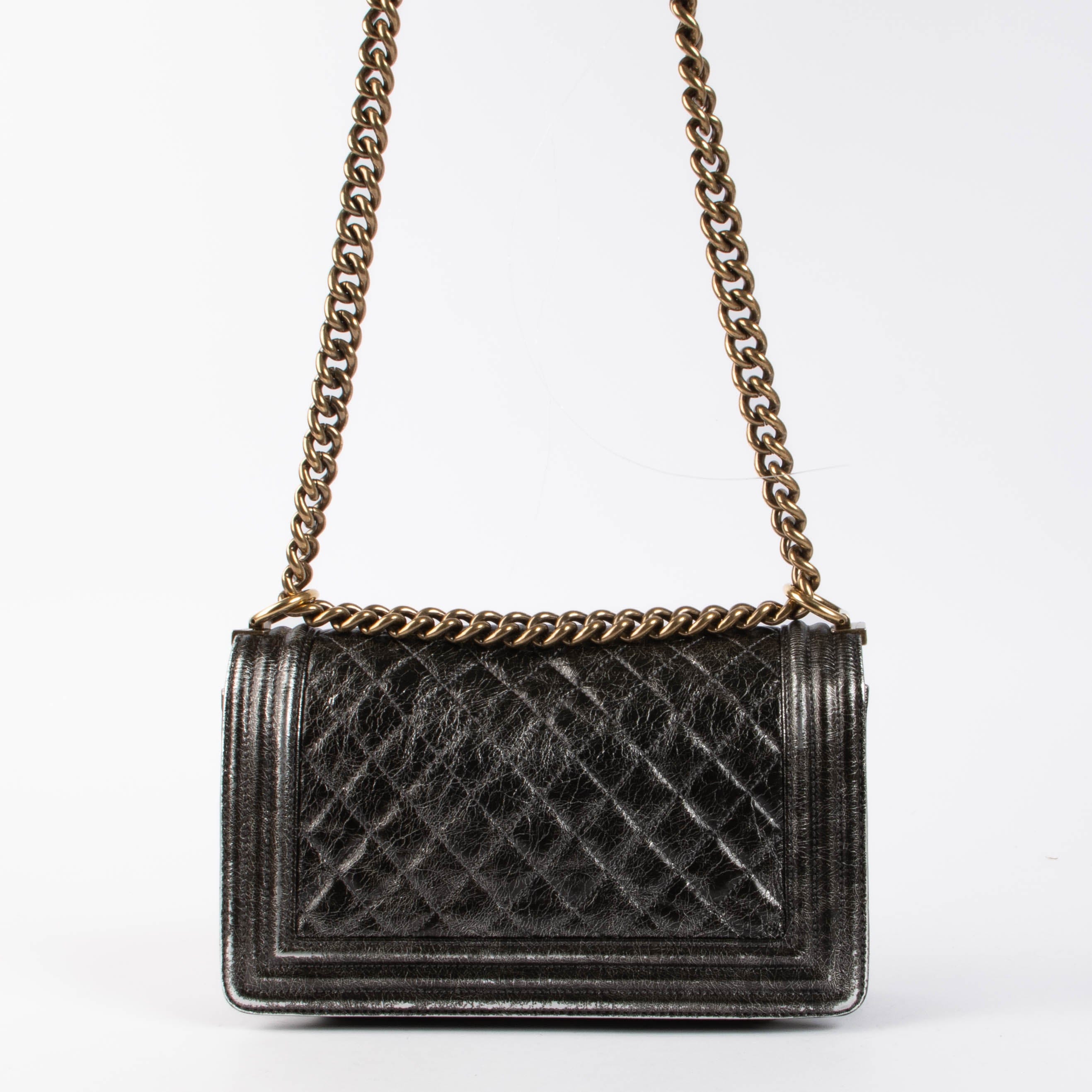 Chanel Black Crackled Leather Medium Chanel Boy bag