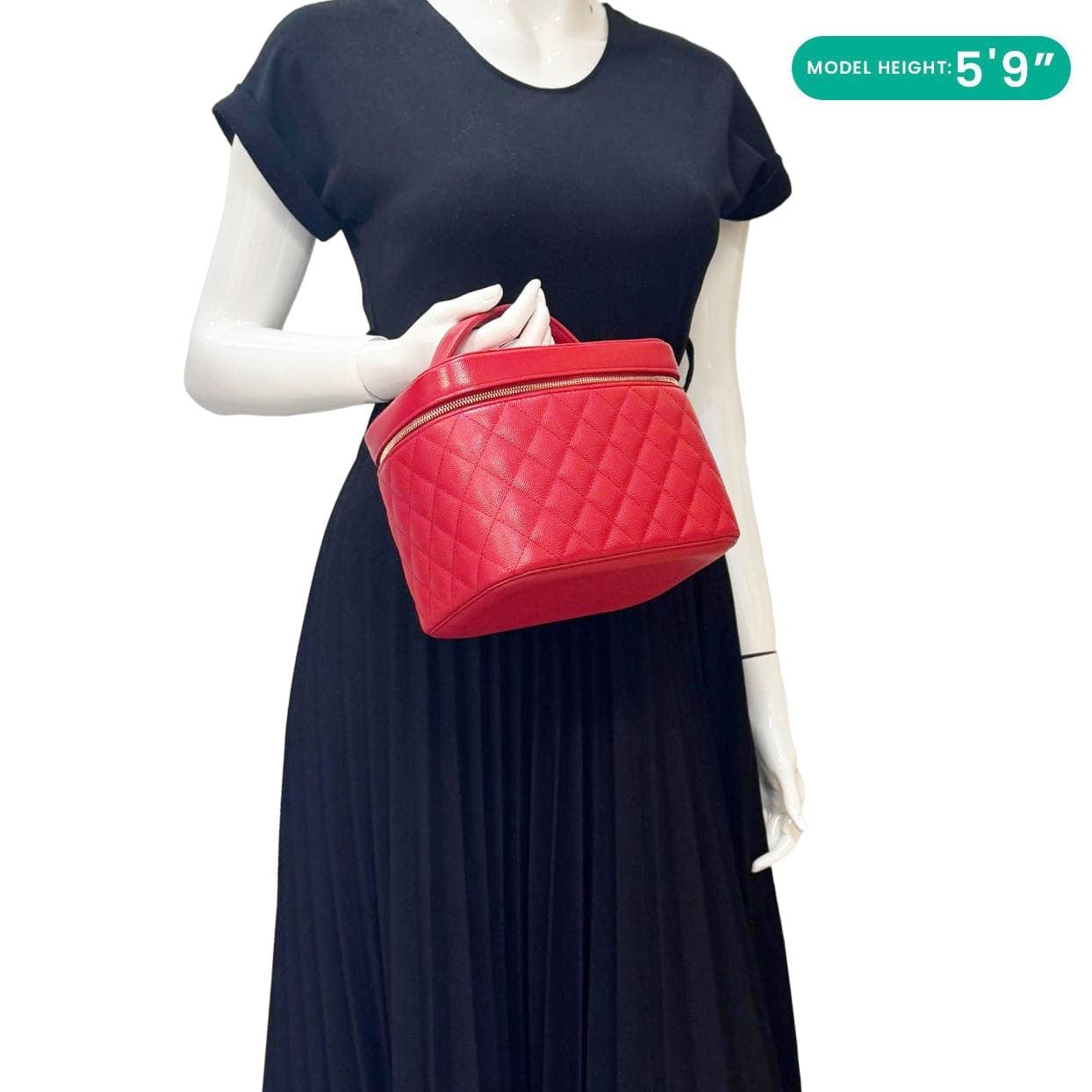 CHANEL Caviar Leather Quilted Large Cosmetic Vanity Pouch Red