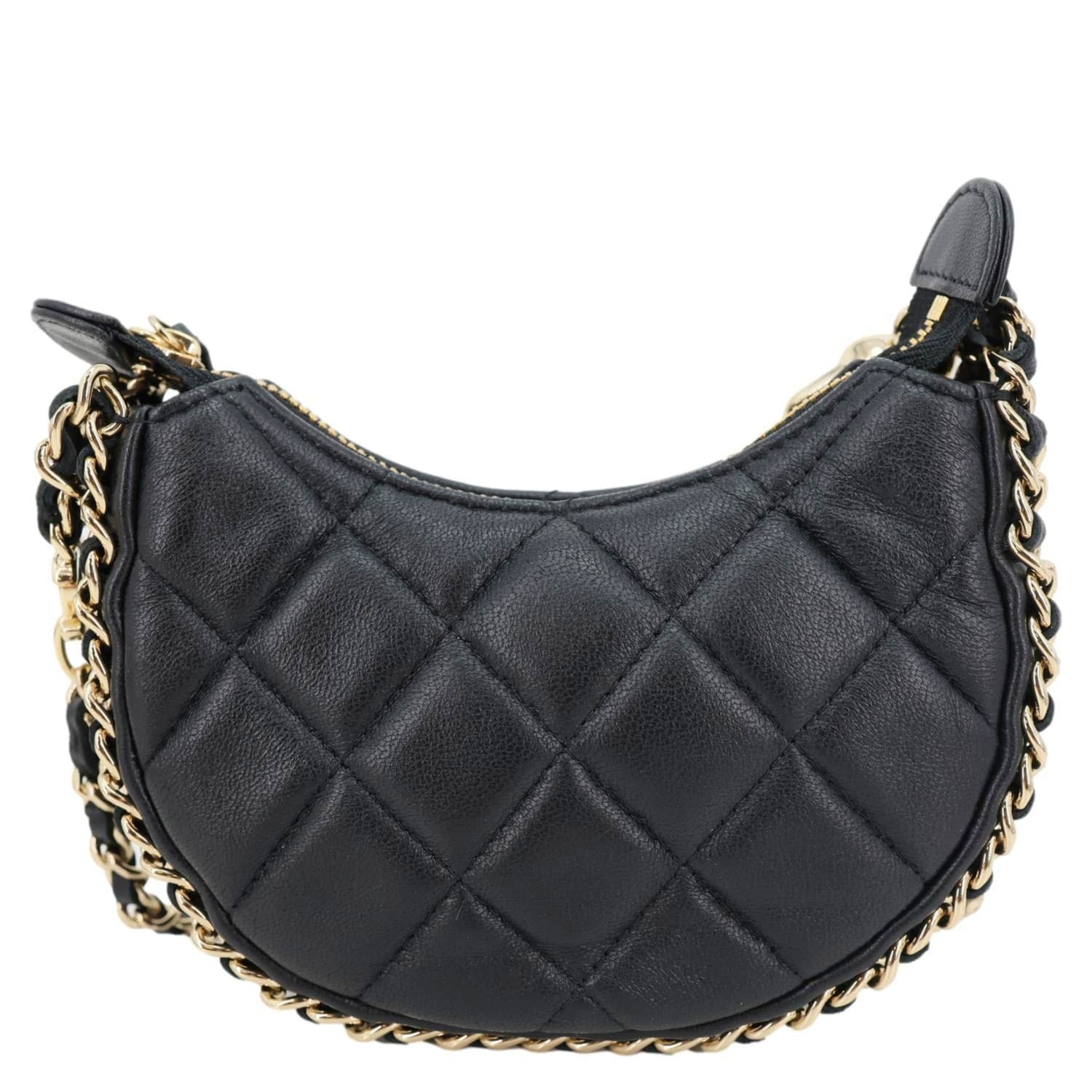 CHANEL Chain Around Mini Quilted Lambskin Leather Hobo Bag Black