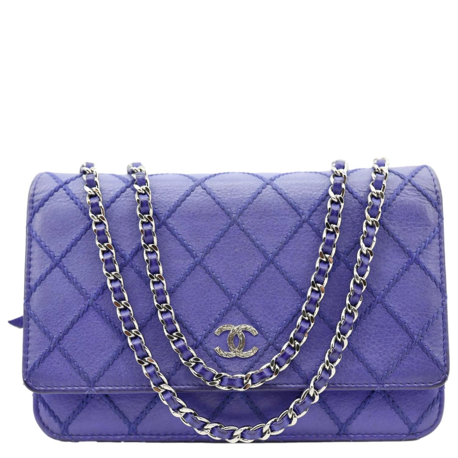 CHANEL Fancy CC Quilted Calfskin Leather Wallet On Chain Bag Blue