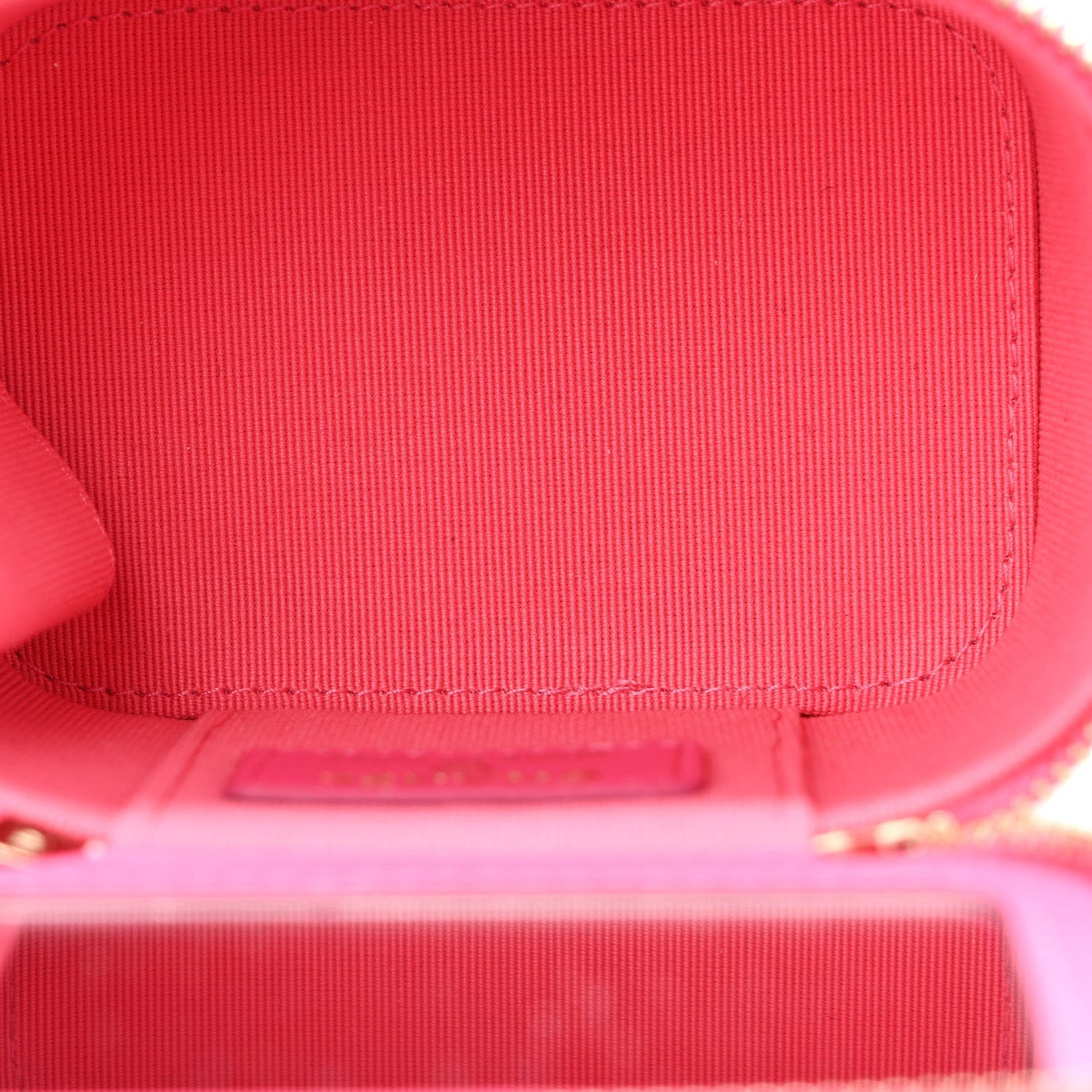 Chanel Lambskin Quilted Mini Vanity Case With Pearl Chain Pink
