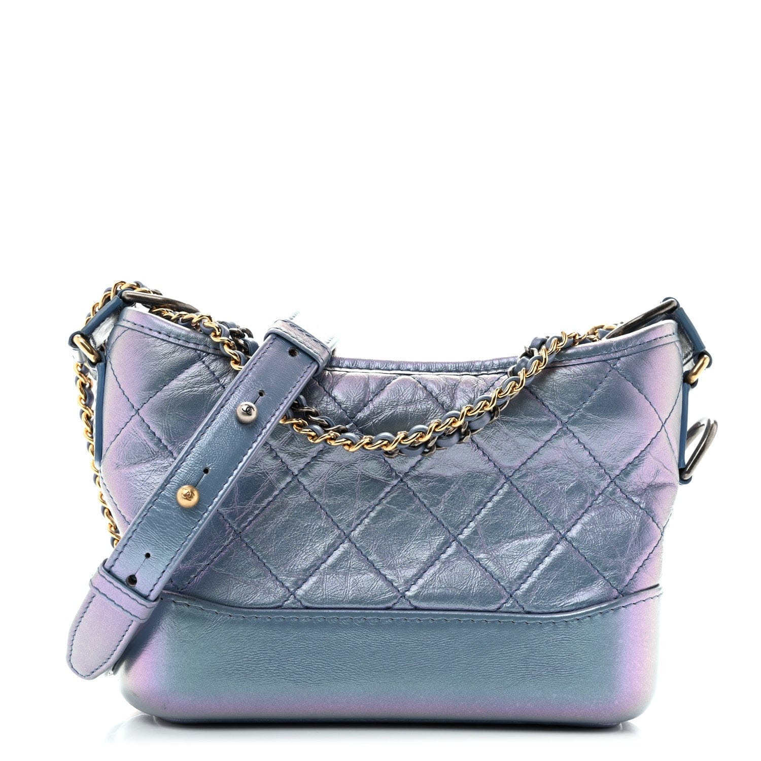 Chanel Iridescent Aged Calfskin Quilted Small Gabrielle Hobo Blue