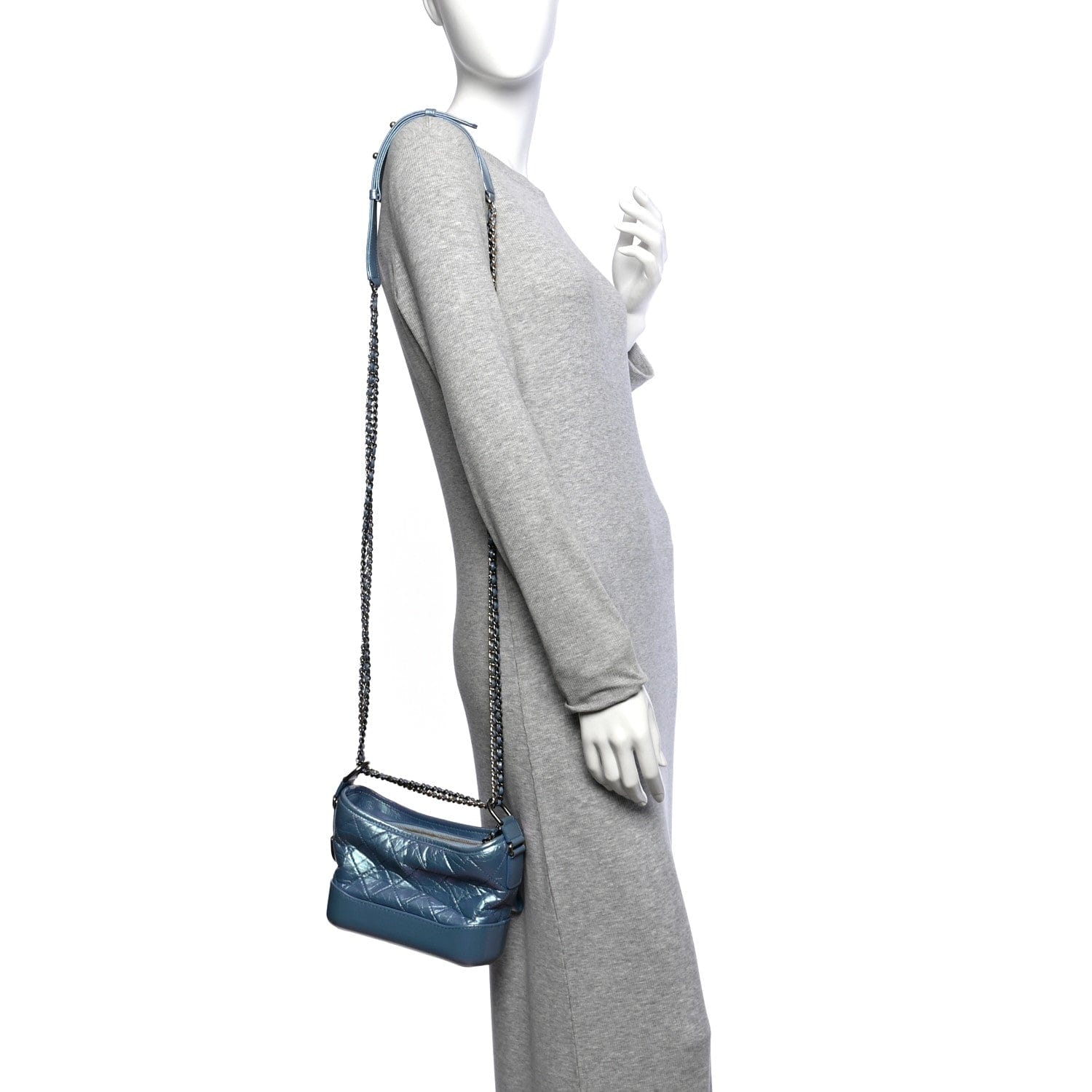 Chanel Iridescent Aged Calfskin Quilted Small Gabrielle Hobo Blue