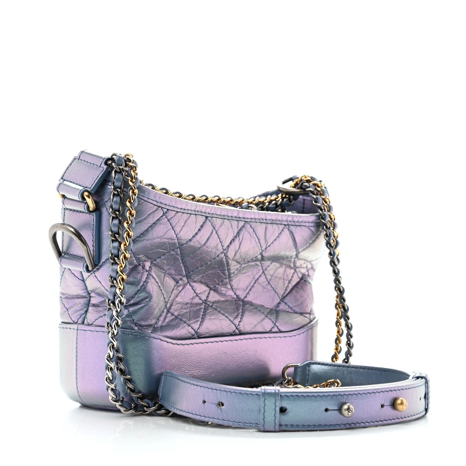 Chanel Iridescent Aged Calfskin Quilted Small Gabrielle Hobo Blue