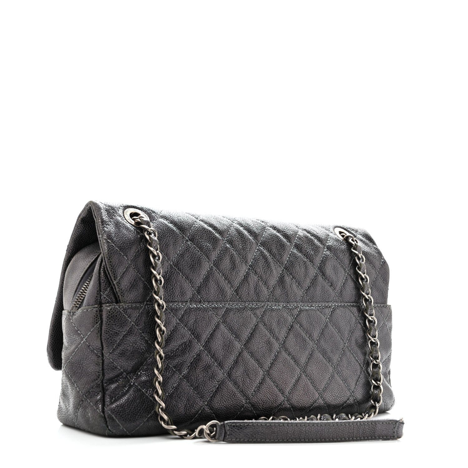 Chanel Iridescent Caviar Quilted Jumbo Easy Flap Silver
