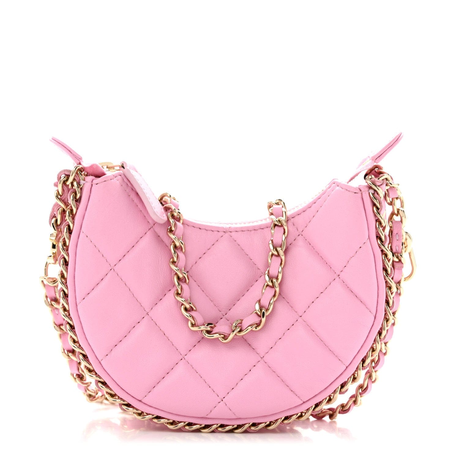 Chanel Lambskin Quilted Mini Chain Around Hobo Pink