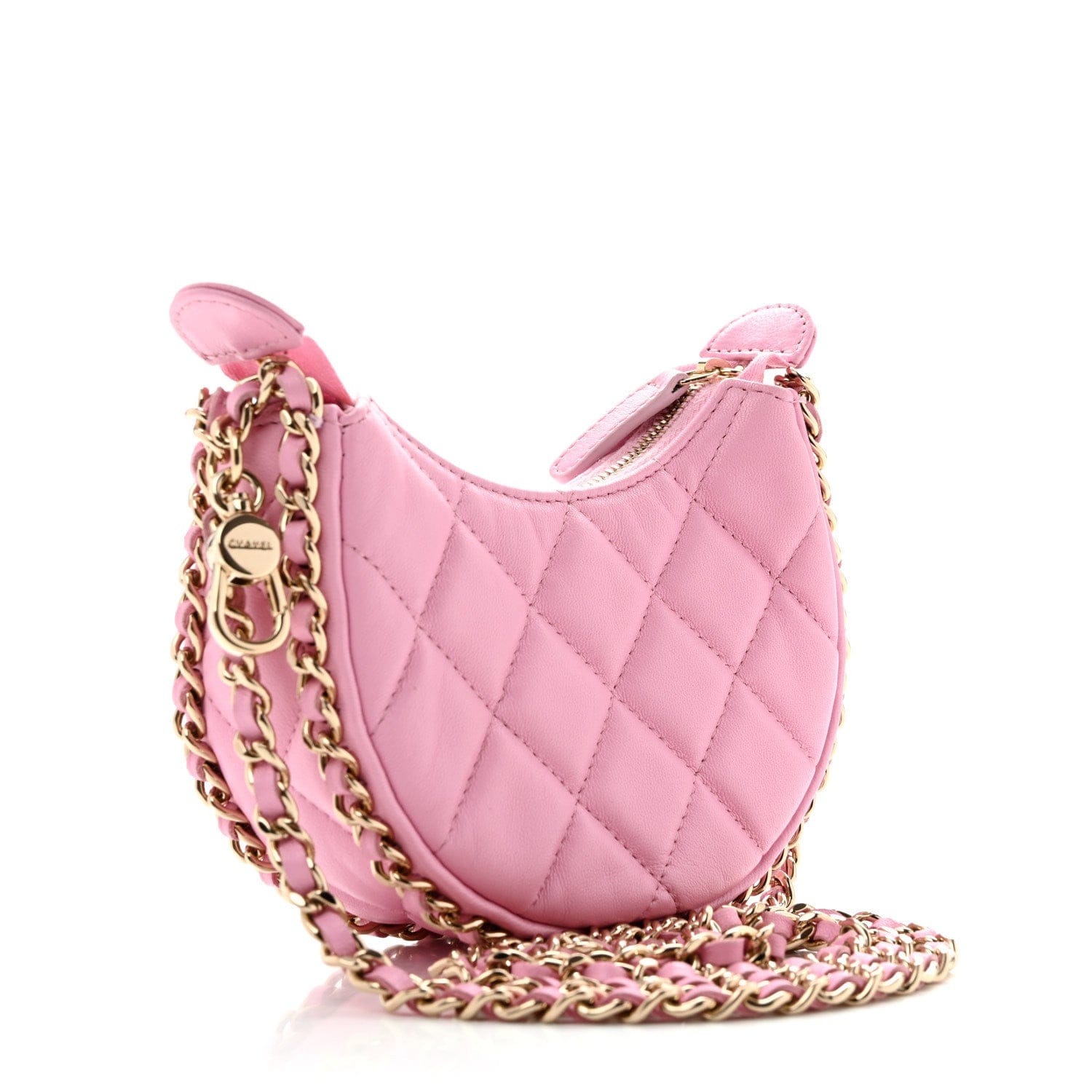 Chanel Lambskin Quilted Mini Chain Around Hobo Pink