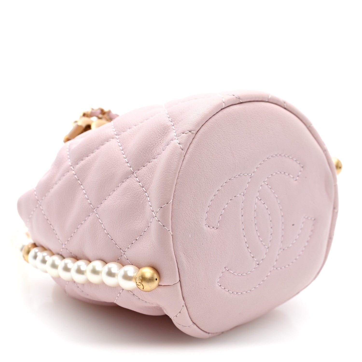 Chanel Calfskin Quilted Pearl Mini About Pearls Drawstring Bucket Light Pink