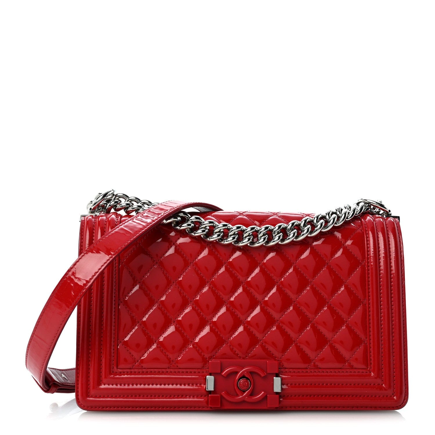 Chanel Patent Calfskin Quilted Medium Plexiglass Boy Flap Red