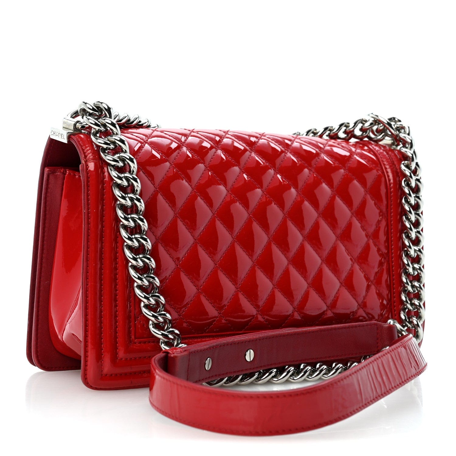 Chanel Patent Calfskin Quilted Medium Plexiglass Boy Flap Red