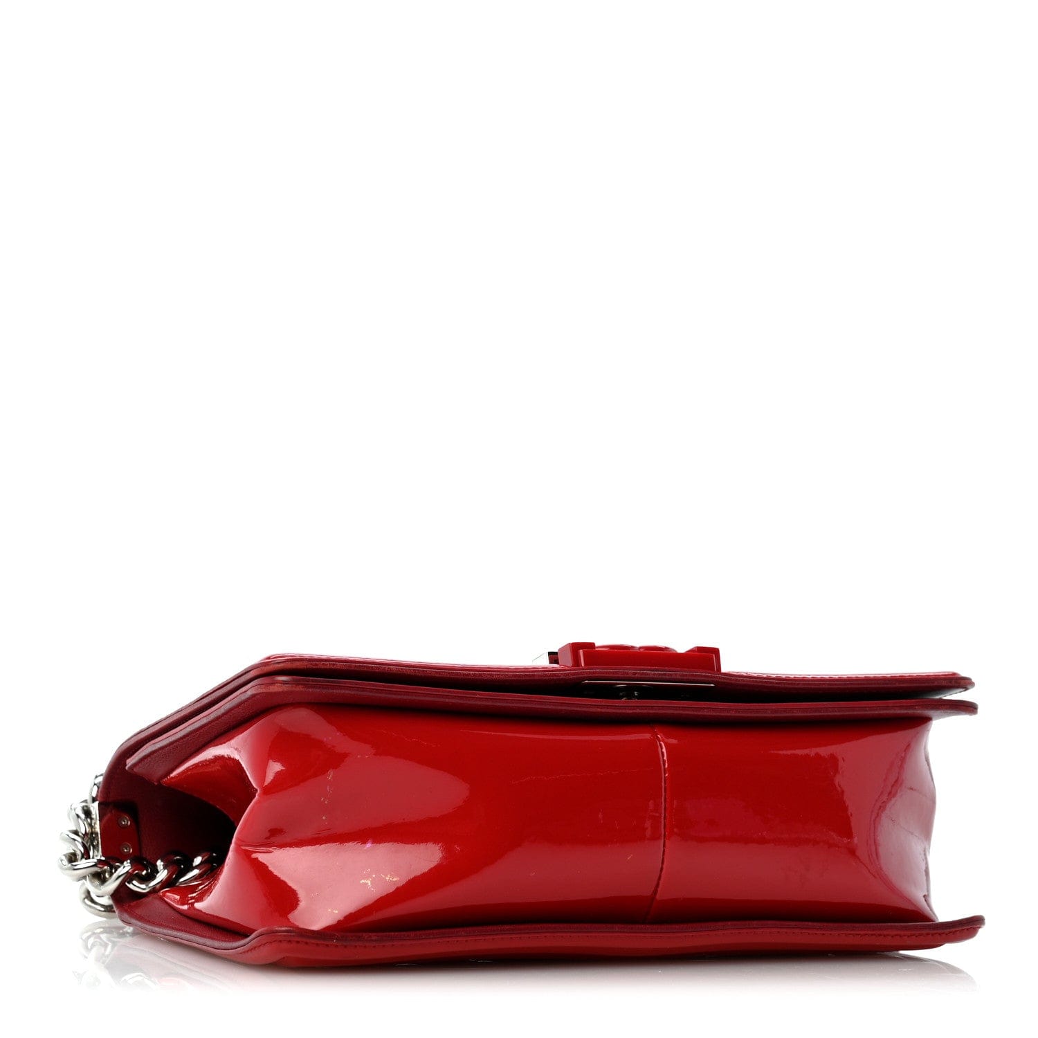 Chanel Patent Calfskin Quilted Medium Plexiglass Boy Flap Red