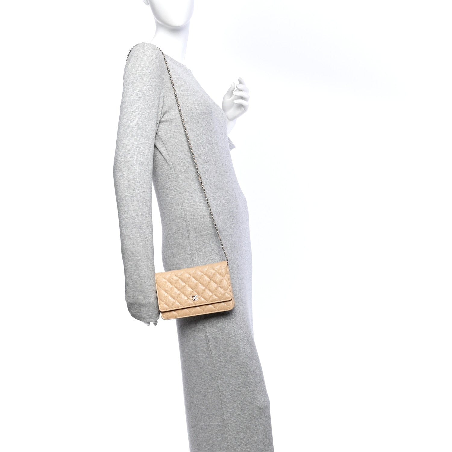 Chanel Caviar Quilted Wallet on Chain WOC Beige