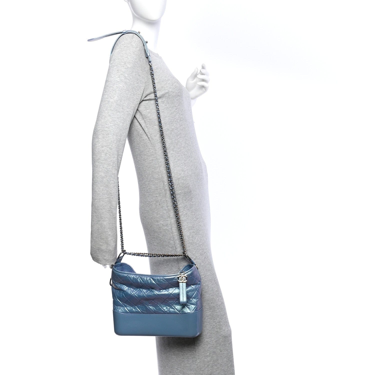 Chanel Iridescent Aged Calfskin Quilted Medium Gabrielle Hobo Blue