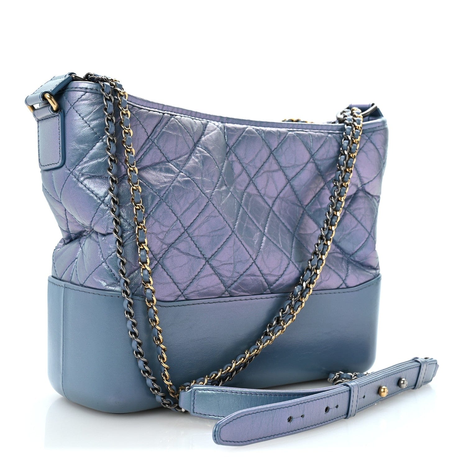 Chanel Iridescent Aged Calfskin Quilted Medium Gabrielle Hobo Blue