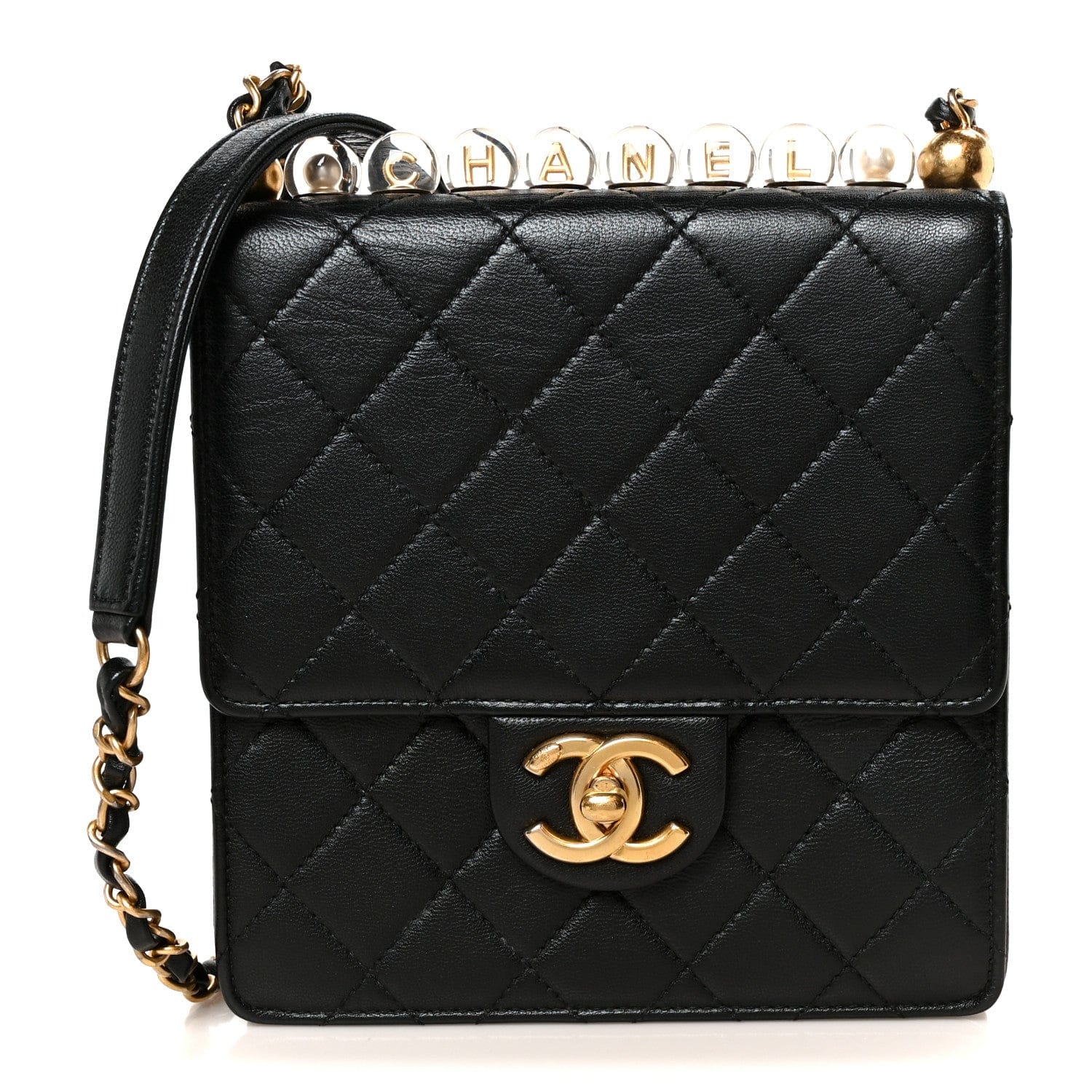 Chanel Goatskin Quilted Chic Pearls Flap Black