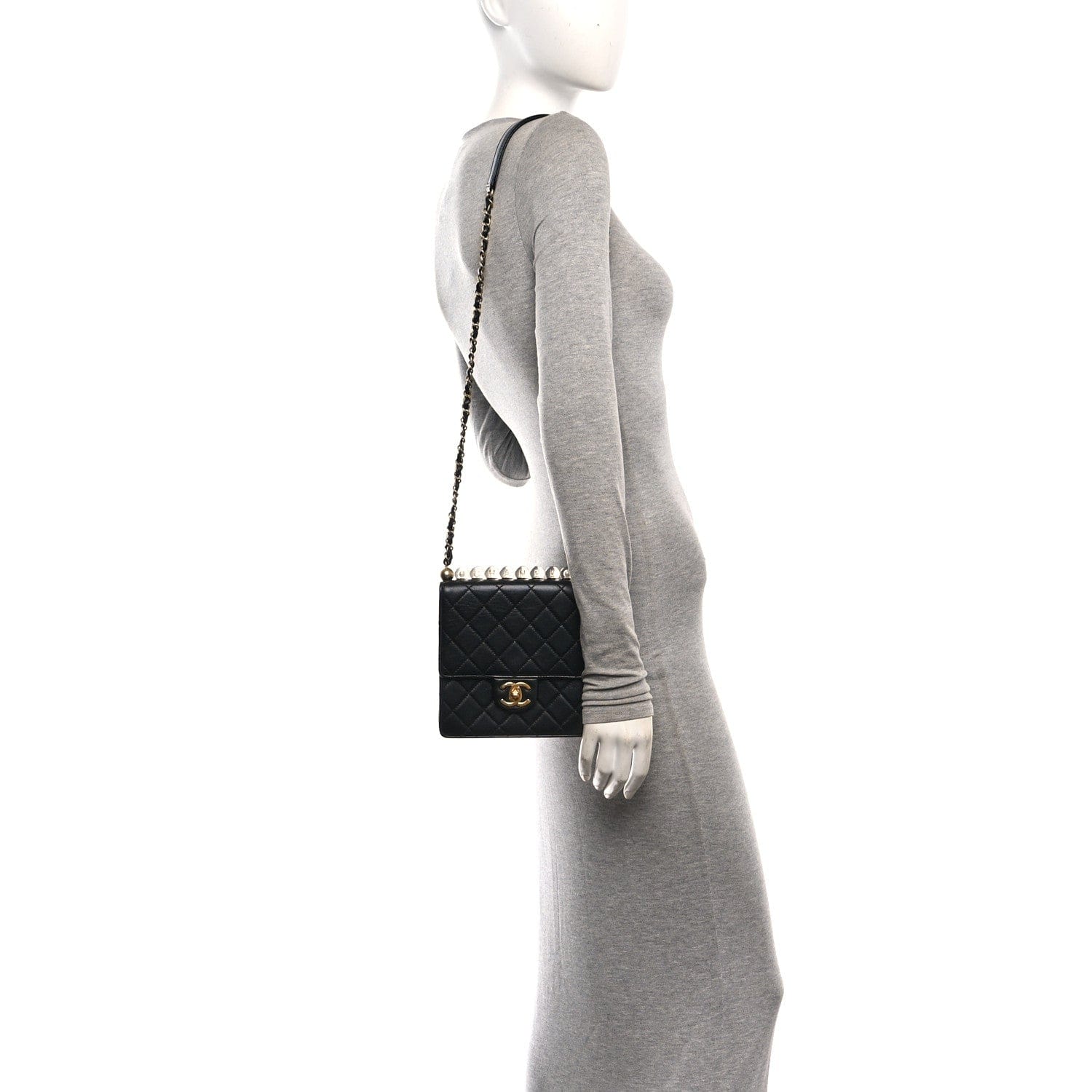 Chanel Goatskin Quilted Chic Pearls Flap Black