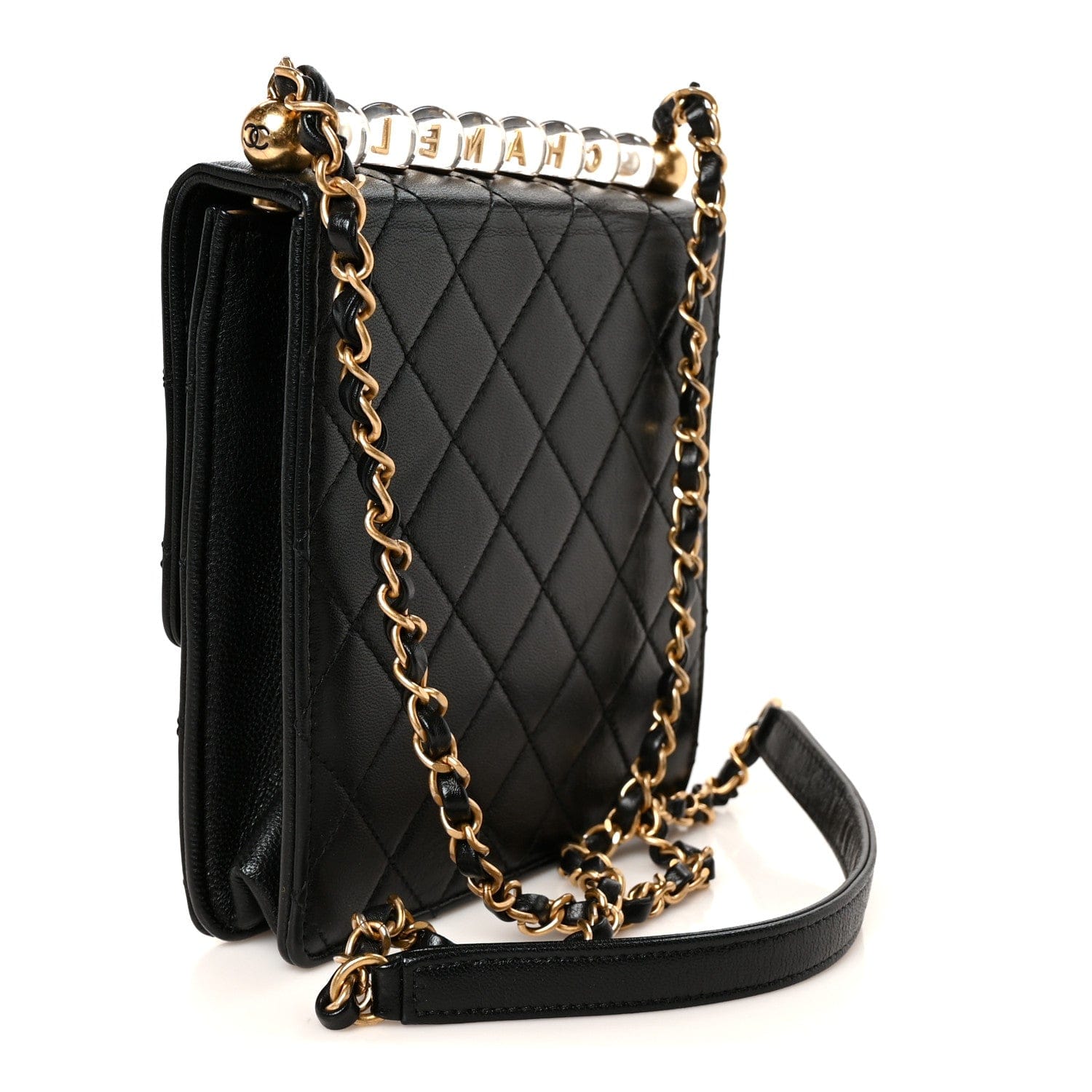 Chanel Goatskin Quilted Chic Pearls Flap Black