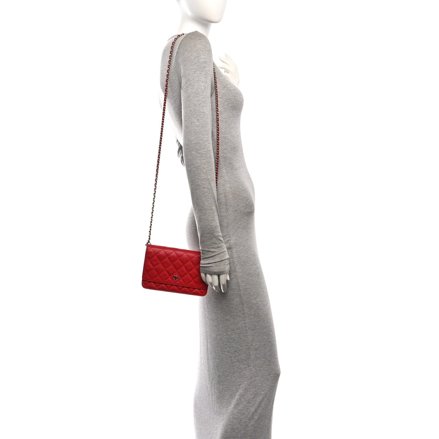Chanel Caviar Quilted Wallet on Chain WOC Red