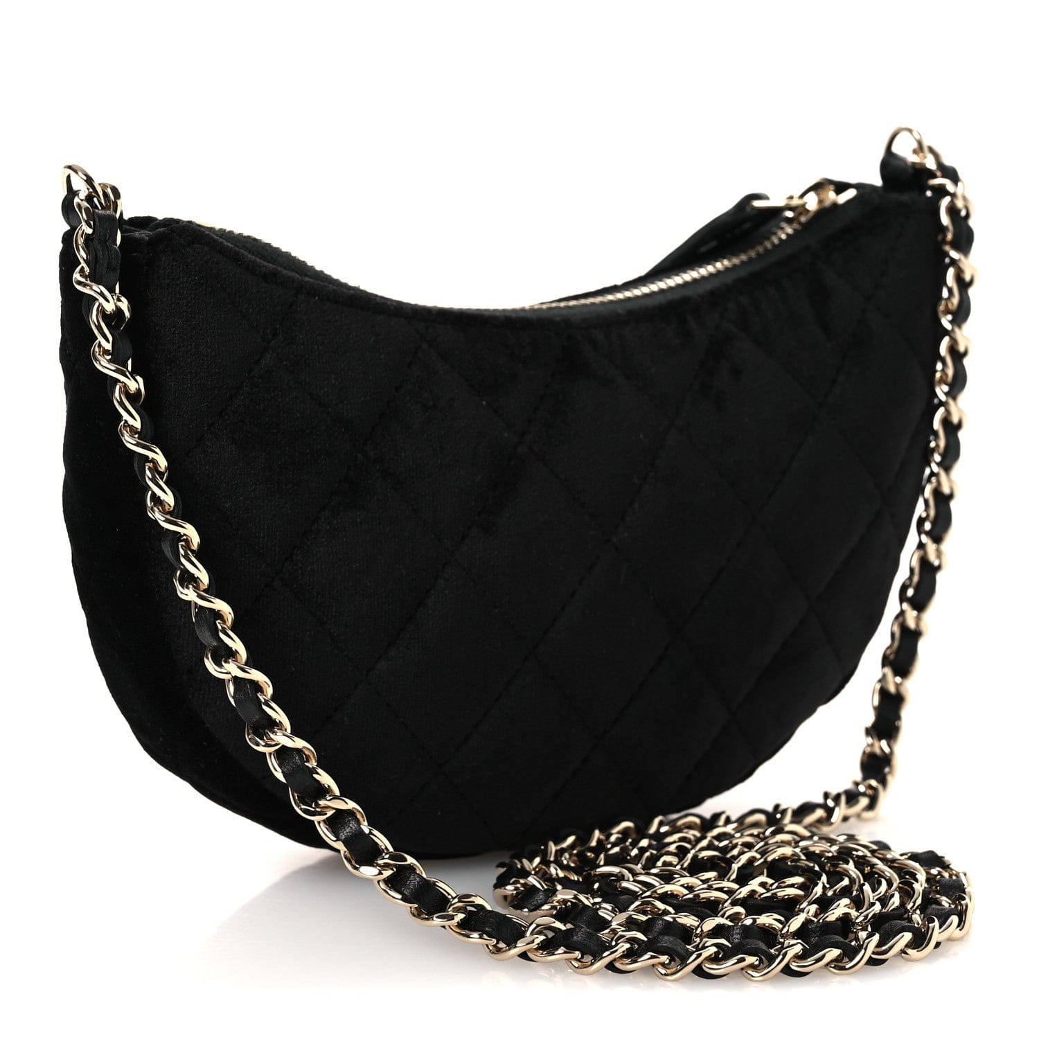 Chanel Velvet Crystal Quilted Chain Hobo Black