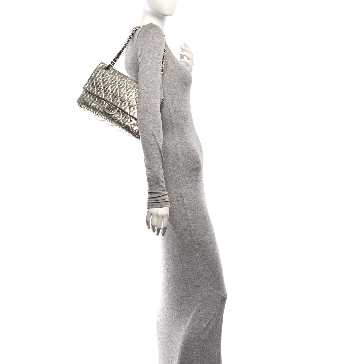 Chanel Metallic Striped Calfskin 2.55 Reissue 226 Flap Silver Silver